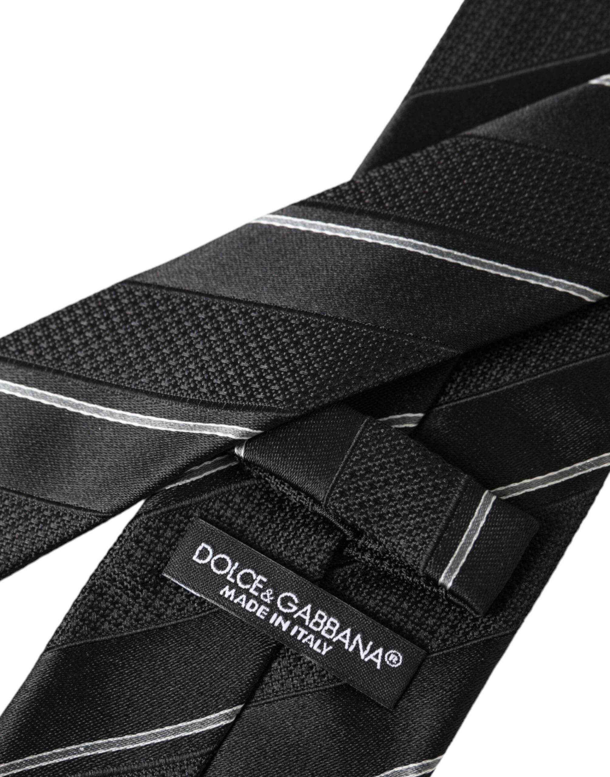 Dolce & Gabbana Black White Stripes Silk Adjustable Tie - Luksusmuotia Dolce & Gabbana - Tutustu YVES JAVANNI® 