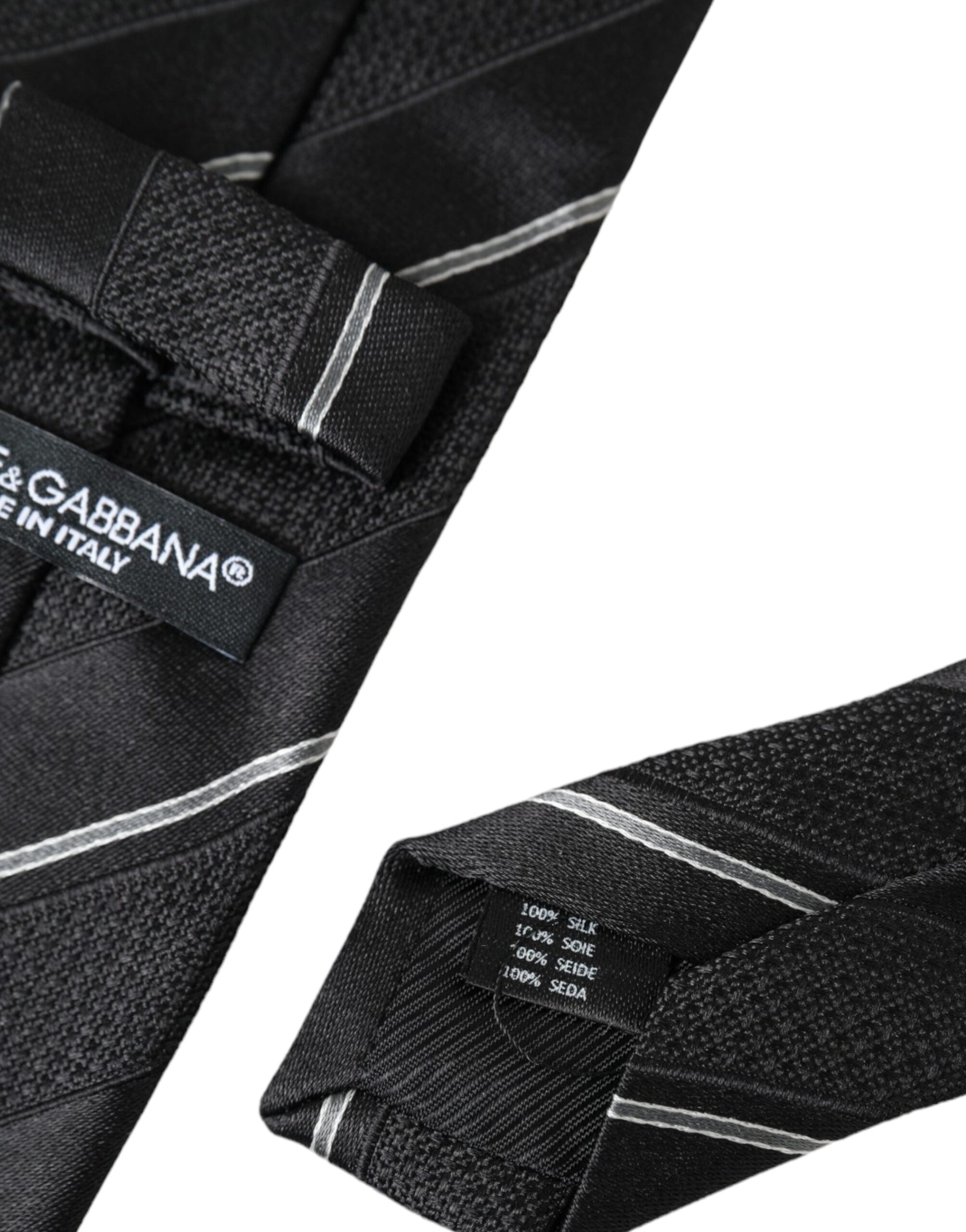 Dolce & Gabbana Black White Stripes Silk Adjustable Tie - Luksusmuotia Dolce & Gabbana - Tutustu YVES JAVANNI® 