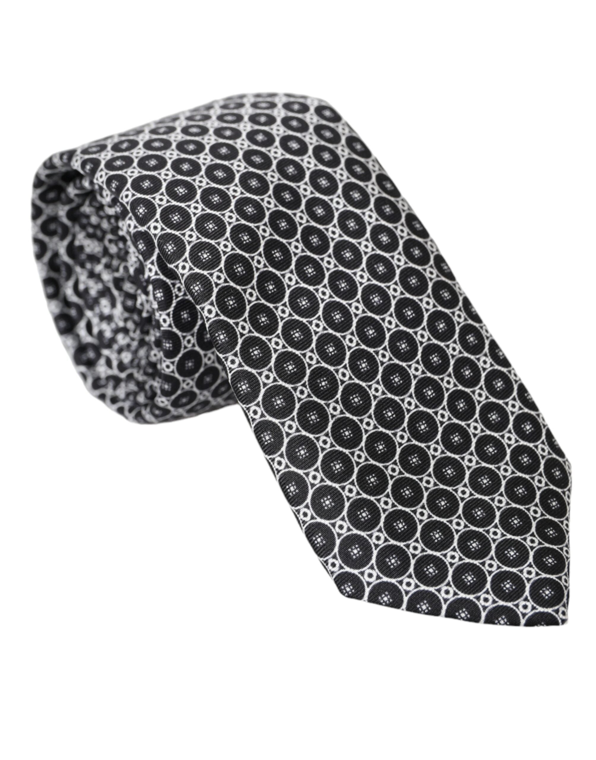 Dolce & Gabbana Black White Patterned Silk Adjustable Men Tie - Luksusmuotia Dolce & Gabbana - Tutustu YVES JAVANNI® 