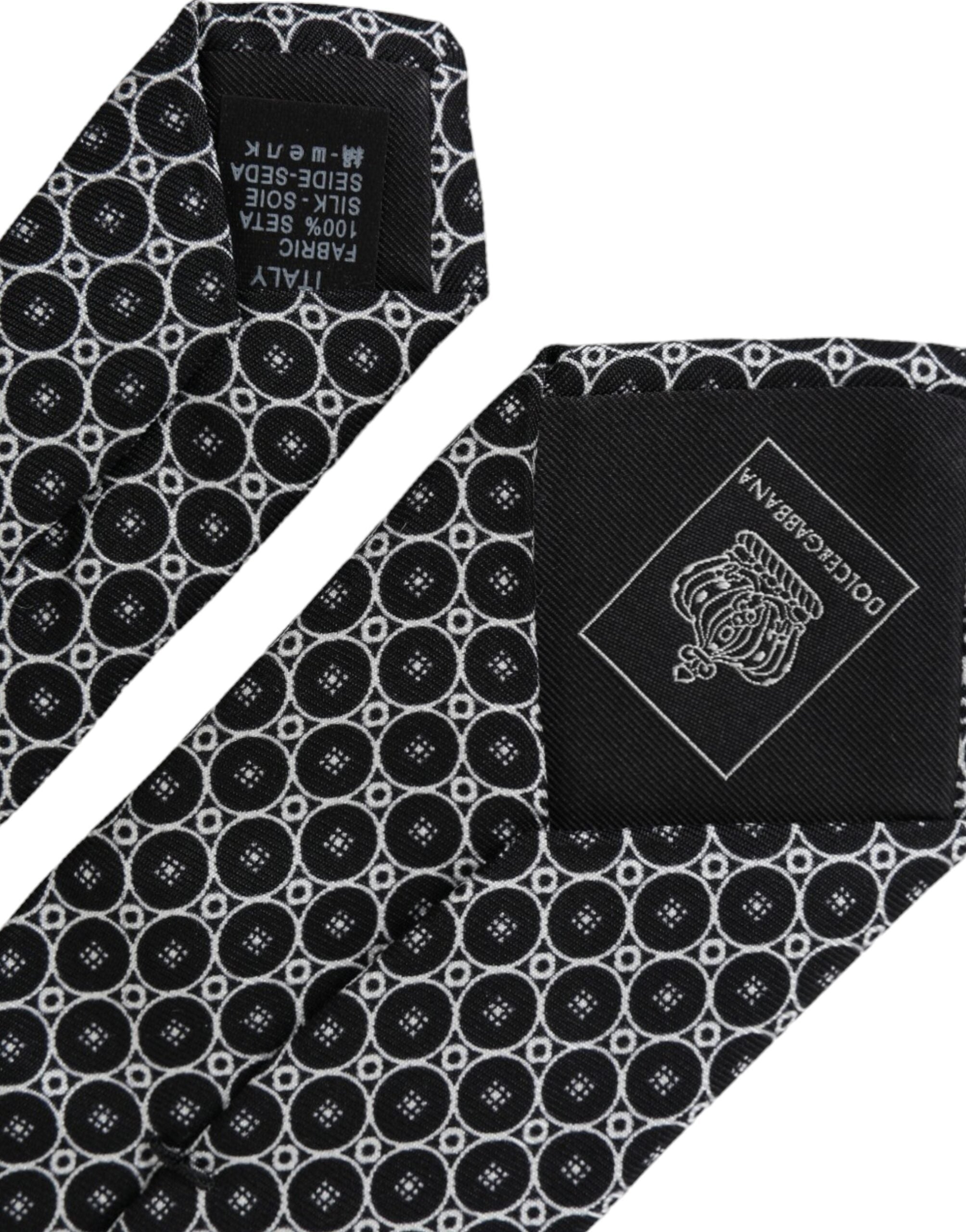 Dolce & Gabbana Black White Patterned Silk Adjustable Men Tie - Luksusmuotia Dolce & Gabbana - Tutustu YVES JAVANNI® 