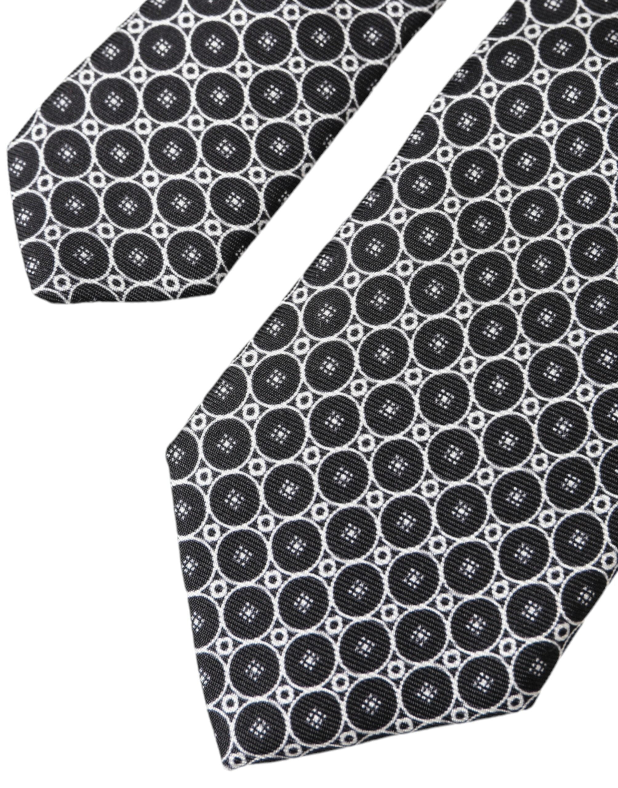 Dolce & Gabbana Black White Patterned Silk Adjustable Men Tie - Luksusmuotia Dolce & Gabbana - Tutustu YVES JAVANNI® 