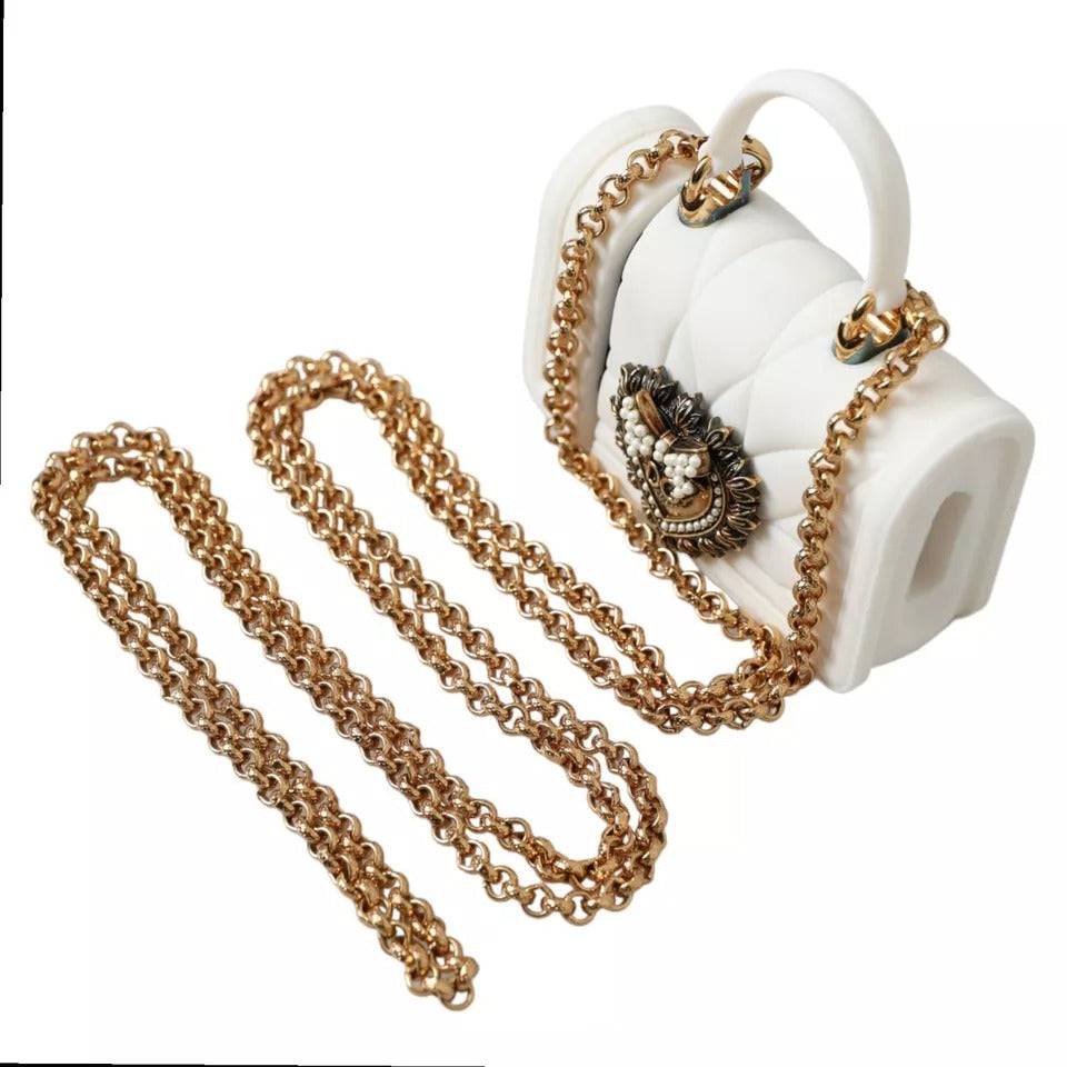 Dolce & Gabbana White Silicone Devotion Heart Bag Gold Chain Hand Airpods Case - Luksusmuotia Dolce & Gabbana - Tutustu YVES JAVANNI® 