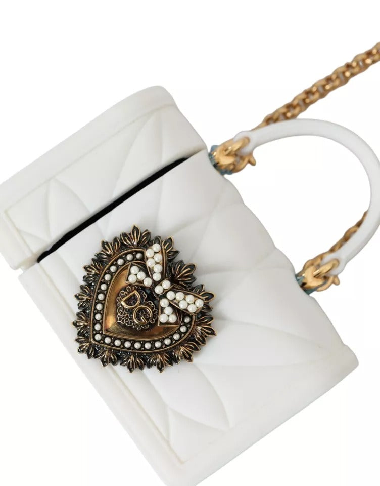 Dolce & Gabbana White Silicone Devotion Heart Bag Gold Chain Hand Airpods Case - Luksusmuotia Dolce & Gabbana - Tutustu YVES JAVANNI® 