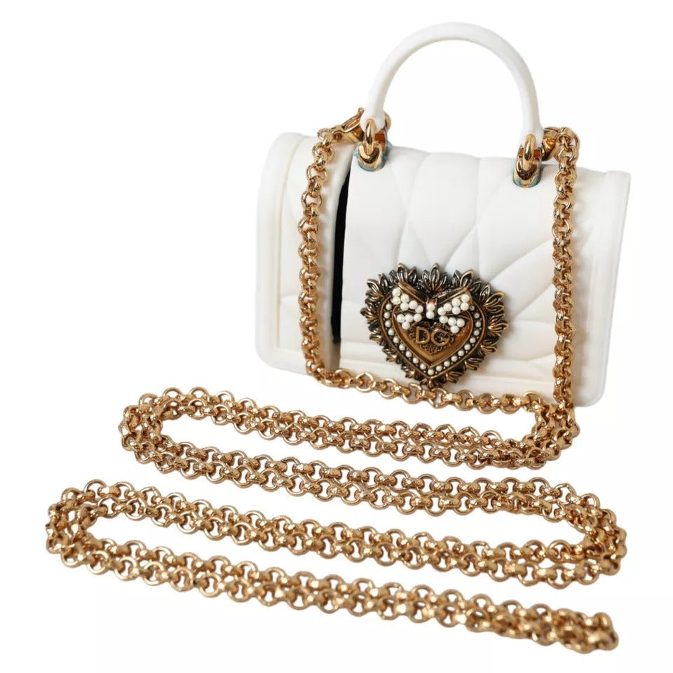 Dolce & Gabbana White Silicone Devotion Heart Bag Gold Chain Hand Airpods Case - Luksusmuotia Dolce & Gabbana - Tutustu YVES JAVANNI® 