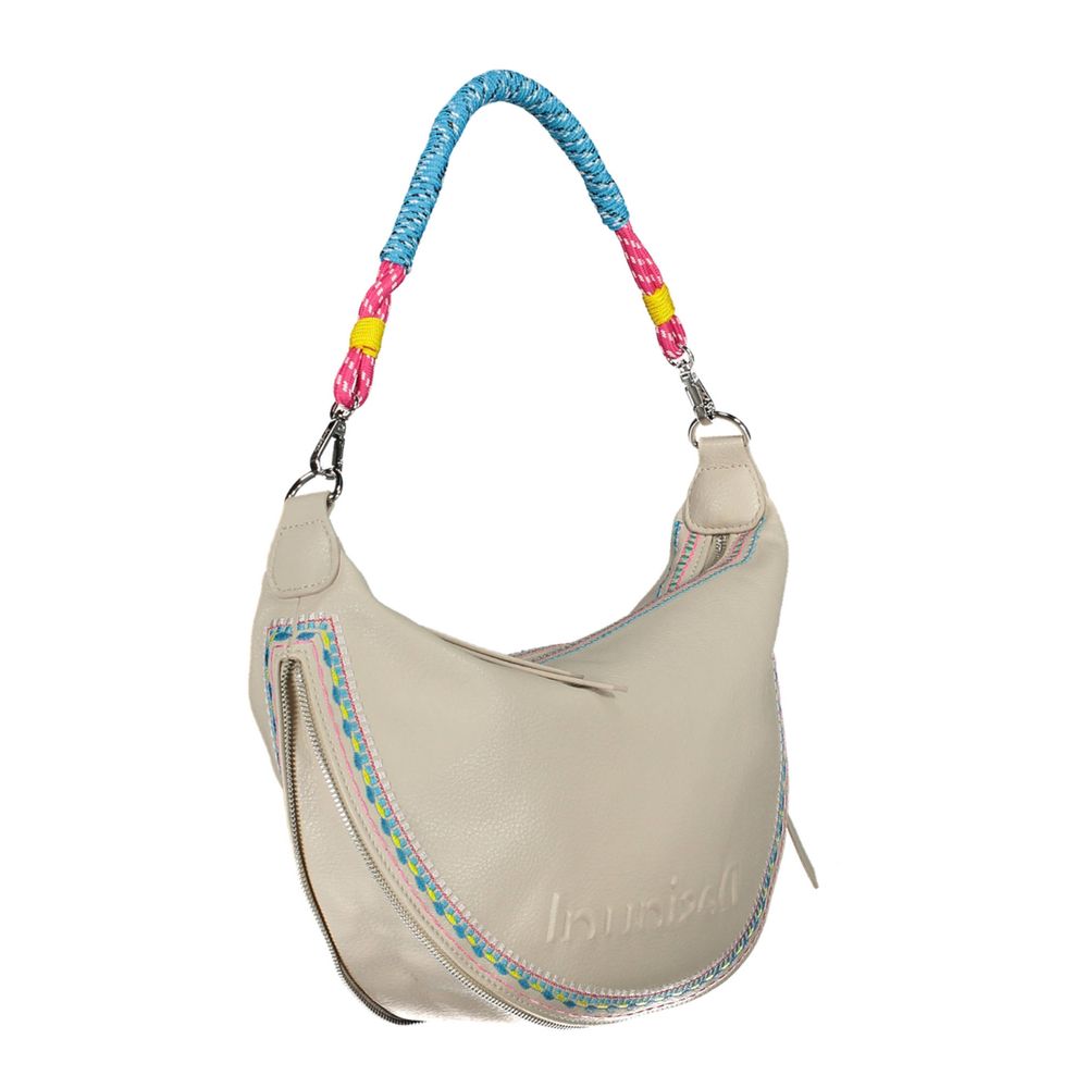 Desigual Chic White Embroidered Expandable Handbag - Luksusmuotia Desigual - Tutustu YVES JAVANNI® 