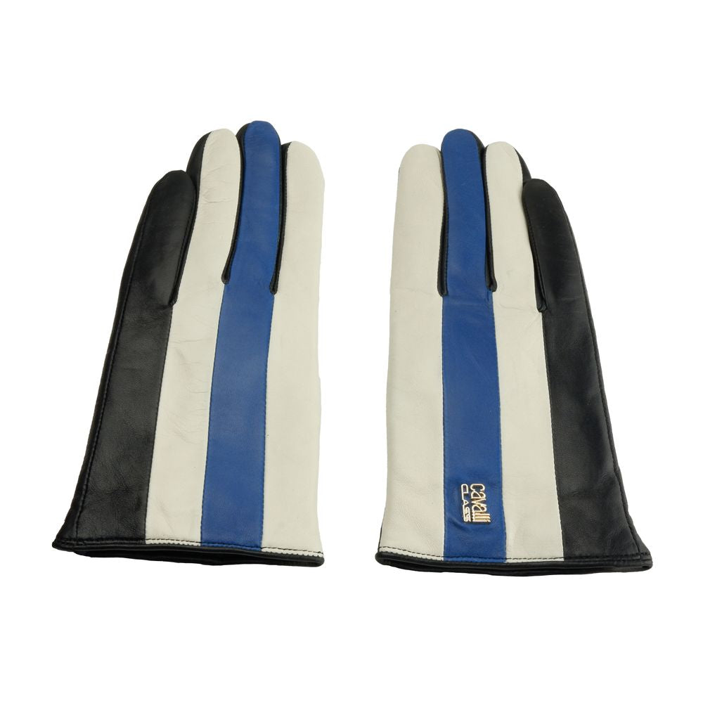 Cavalli Class Elegant Black and Blue Lambskin Gloves - Luxury from Cavalli Class - Shop at YVES JAVANNI