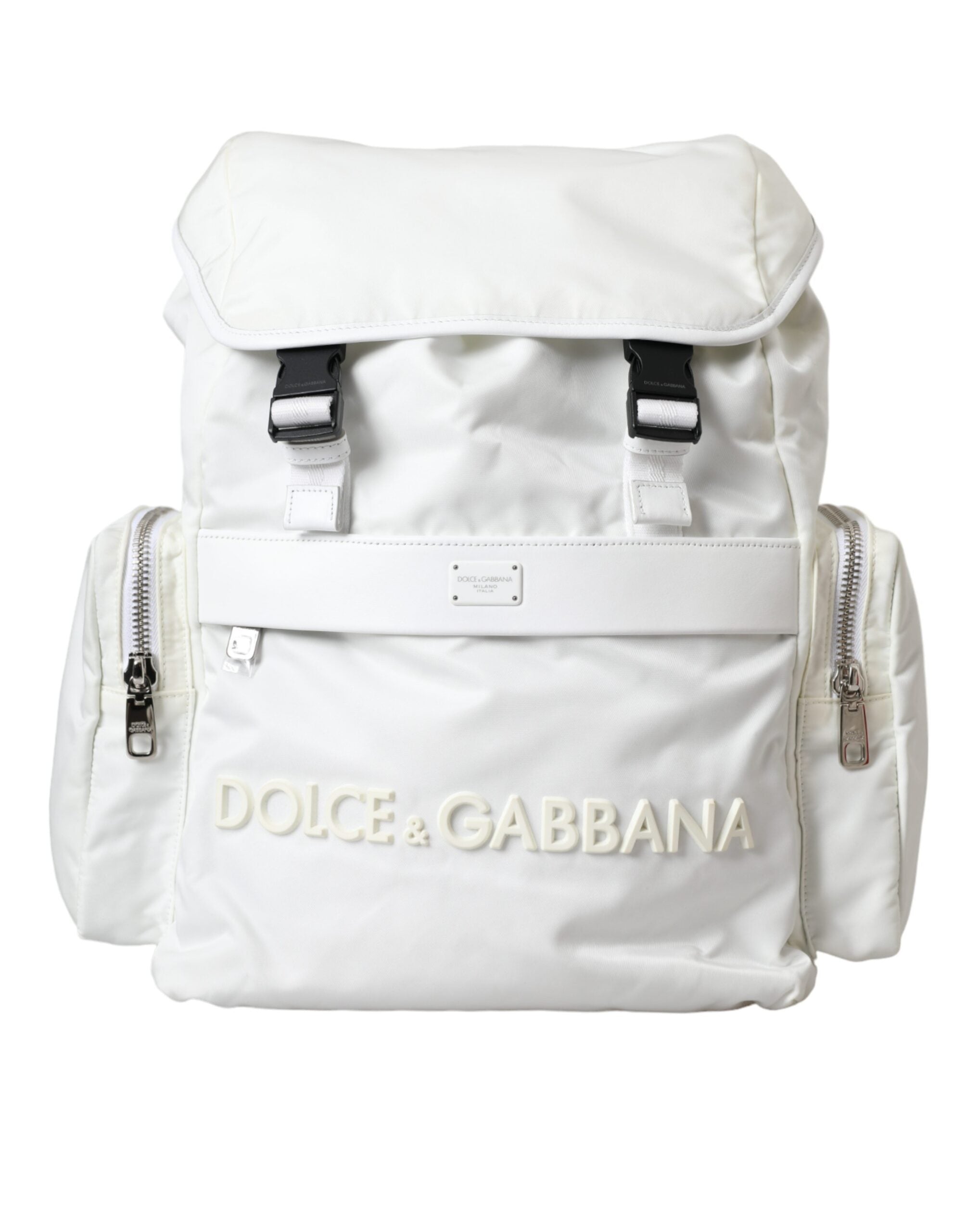 Dolce & Gabbana White Nylon Rubber Logo Backpack/Rucksack - Luksuslaukut ja asusteet Dolce & Gabbana - Tutustu YVES JAVANNI® 