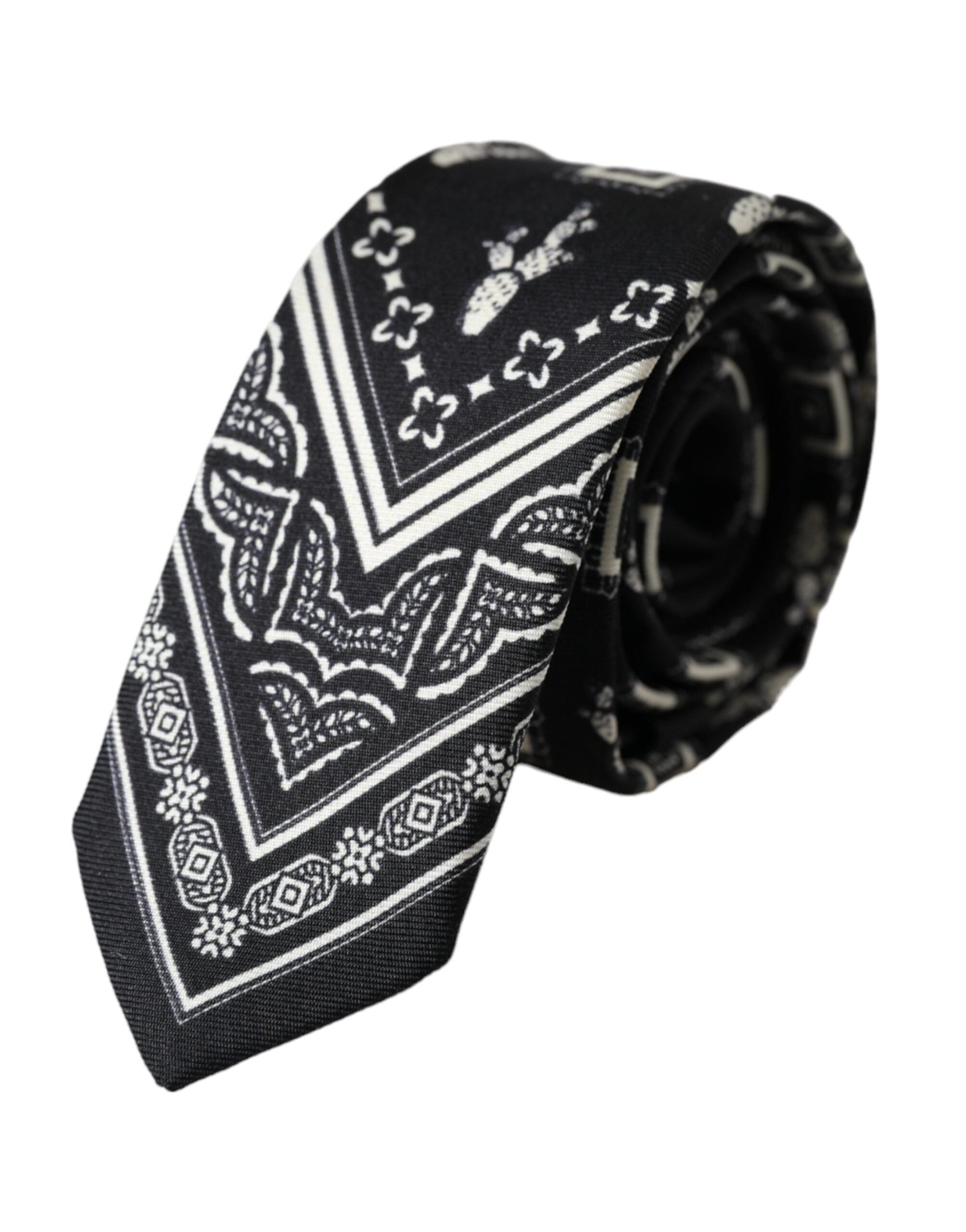 Dolce & Gabbana Black Patterned 100%Silk Adjustable Tie - Luksuslaukut ja asusteet Dolce & Gabbana - Tutustu YVES JAVANNI® 