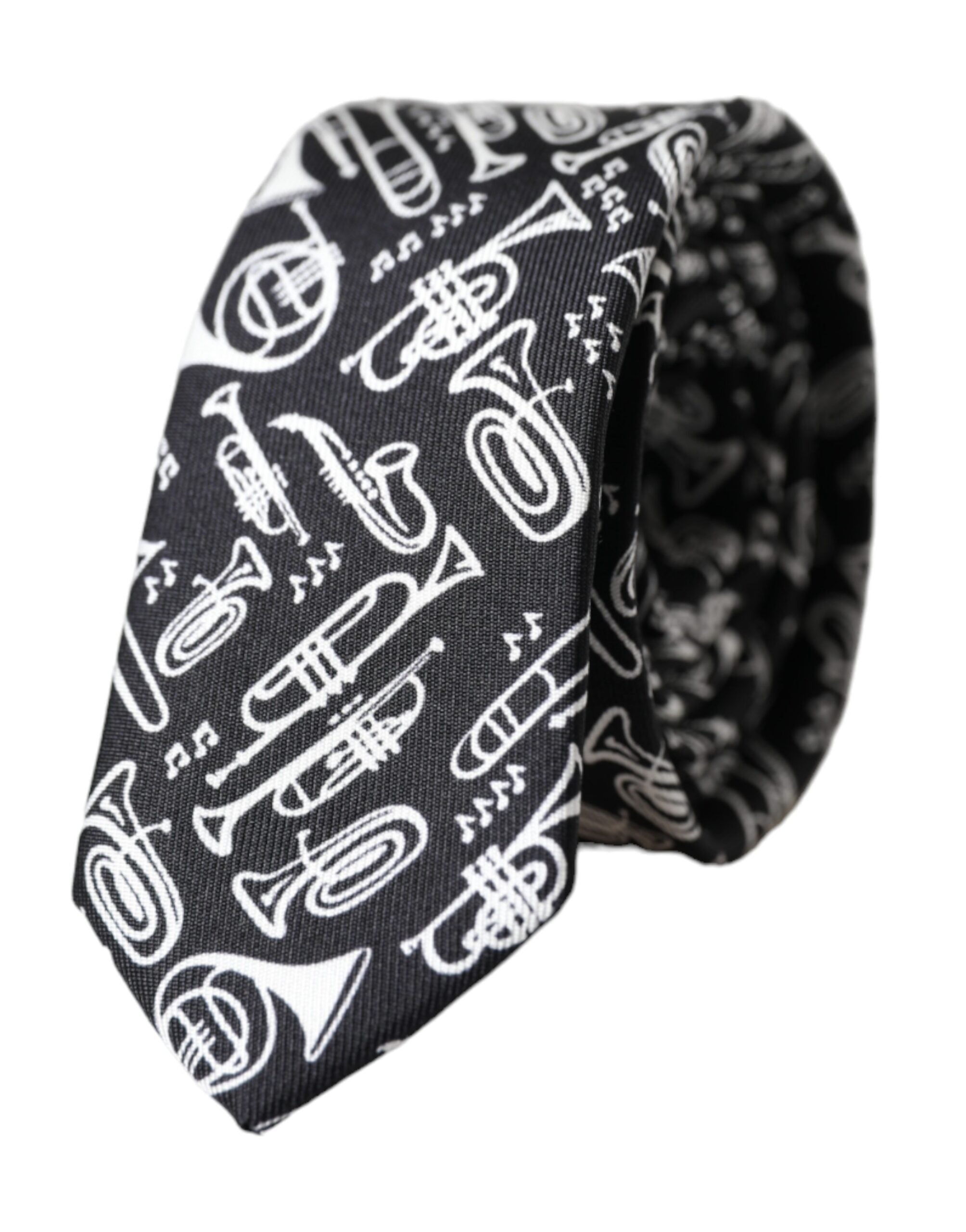 Dolce & Gabbana Black Trumpet Print Silk Adjustable Tie - Luksuslaukut ja asusteet Dolce & Gabbana - Tutustu YVES JAVANNI® 