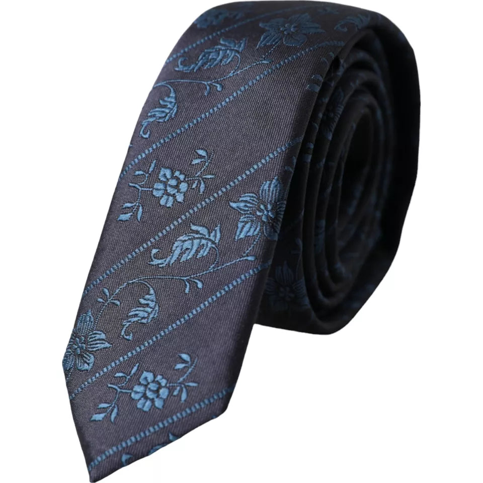 Dolce & Gabbana Dark Blue 100% Silk Floral Adjustable Men Tie - Luksuslaukut ja asusteet Dolce & Gabbana - Tutustu YVES JAVANNI® 