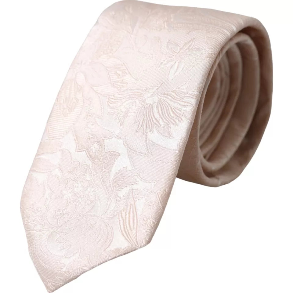 Dolce & Gabbana Off White Floral Brocade Silk Adjustable Men Tie - Luksuslaukut ja asusteet Dolce & Gabbana - Tutustu YVES JAVANNI® 