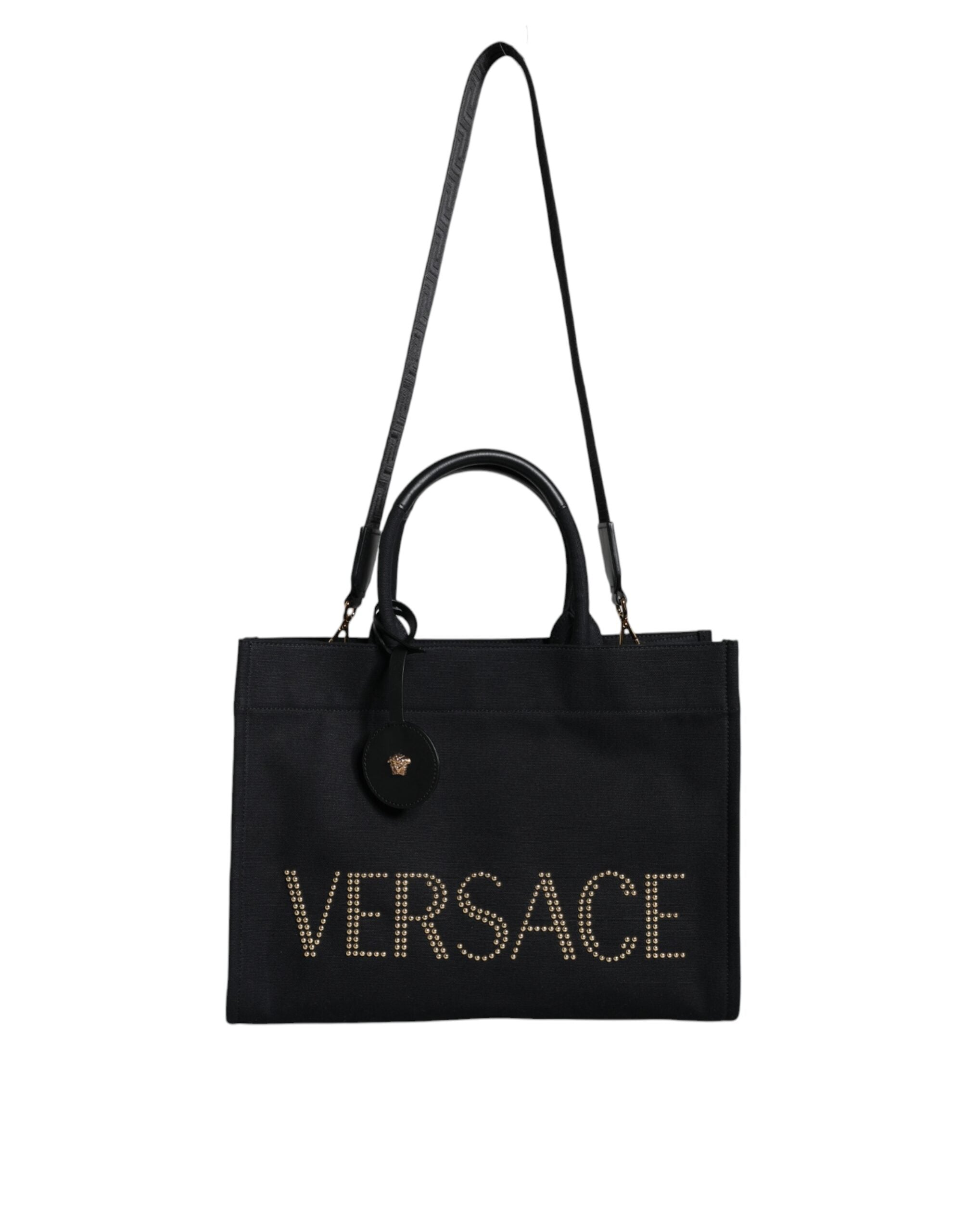 Versace Black Top Handle Canvas Leather Logo Crossbody Tote Bag - Luksuslaukut ja asusteet Versace - Tutustu YVES JAVANNI® 