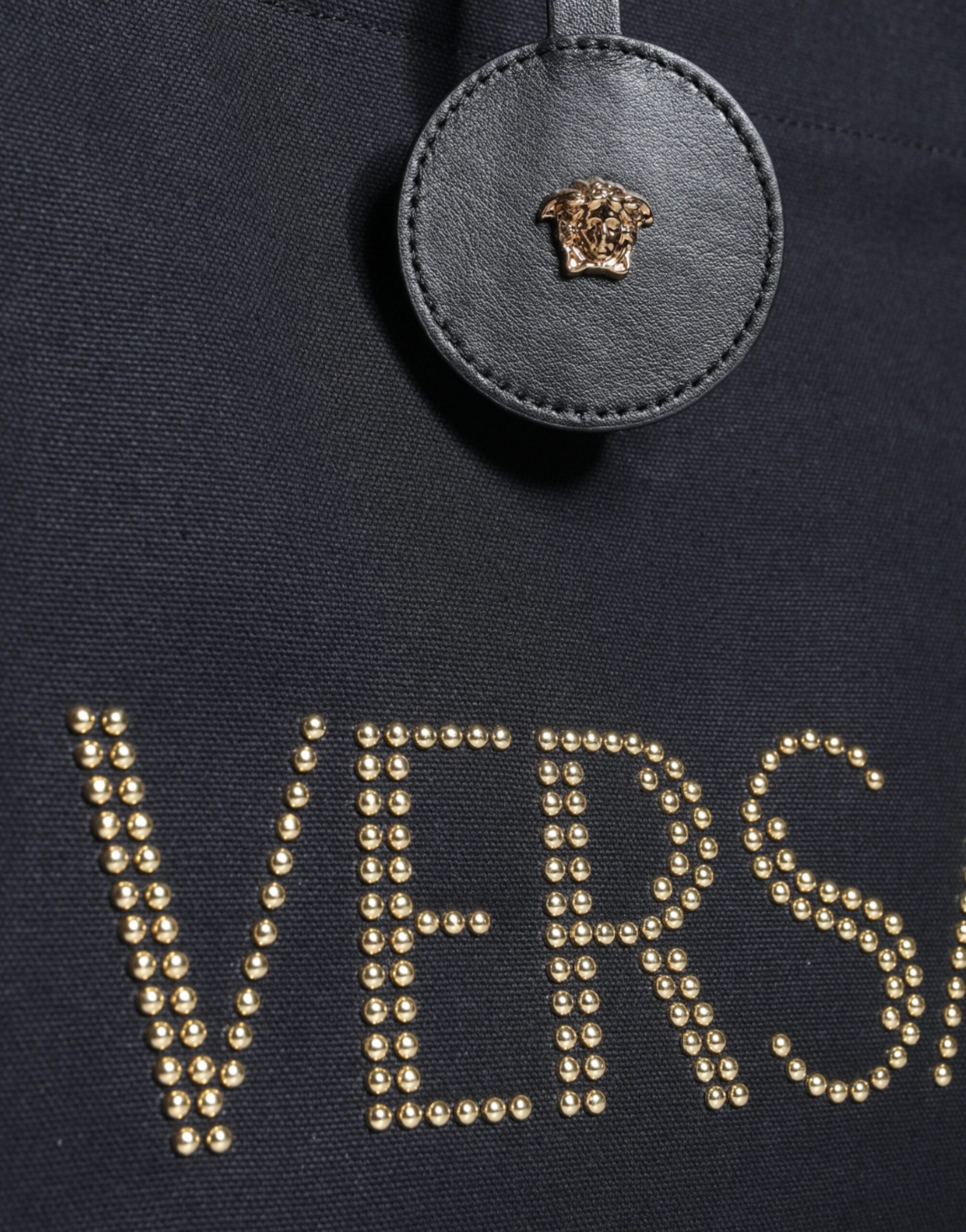 Versace Black Top Handle Canvas Leather Logo Crossbody Tote Bag - Luksuslaukut ja asusteet Versace - Tutustu YVES JAVANNI® 