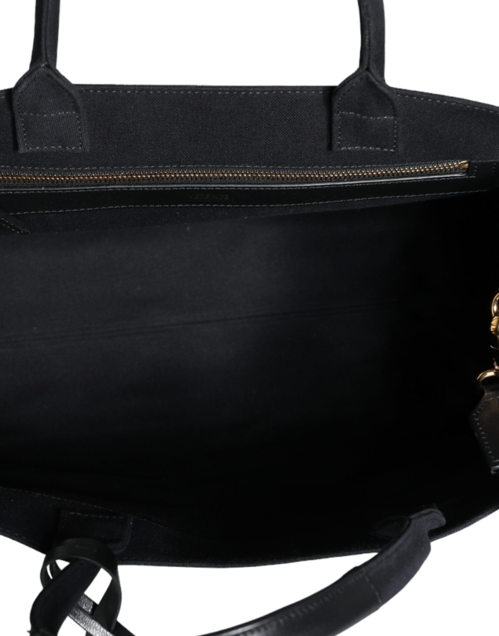 Versace Black Top Handle Canvas Leather Logo Crossbody Tote Bag - Luksuslaukut ja asusteet Versace - Tutustu YVES JAVANNI® 