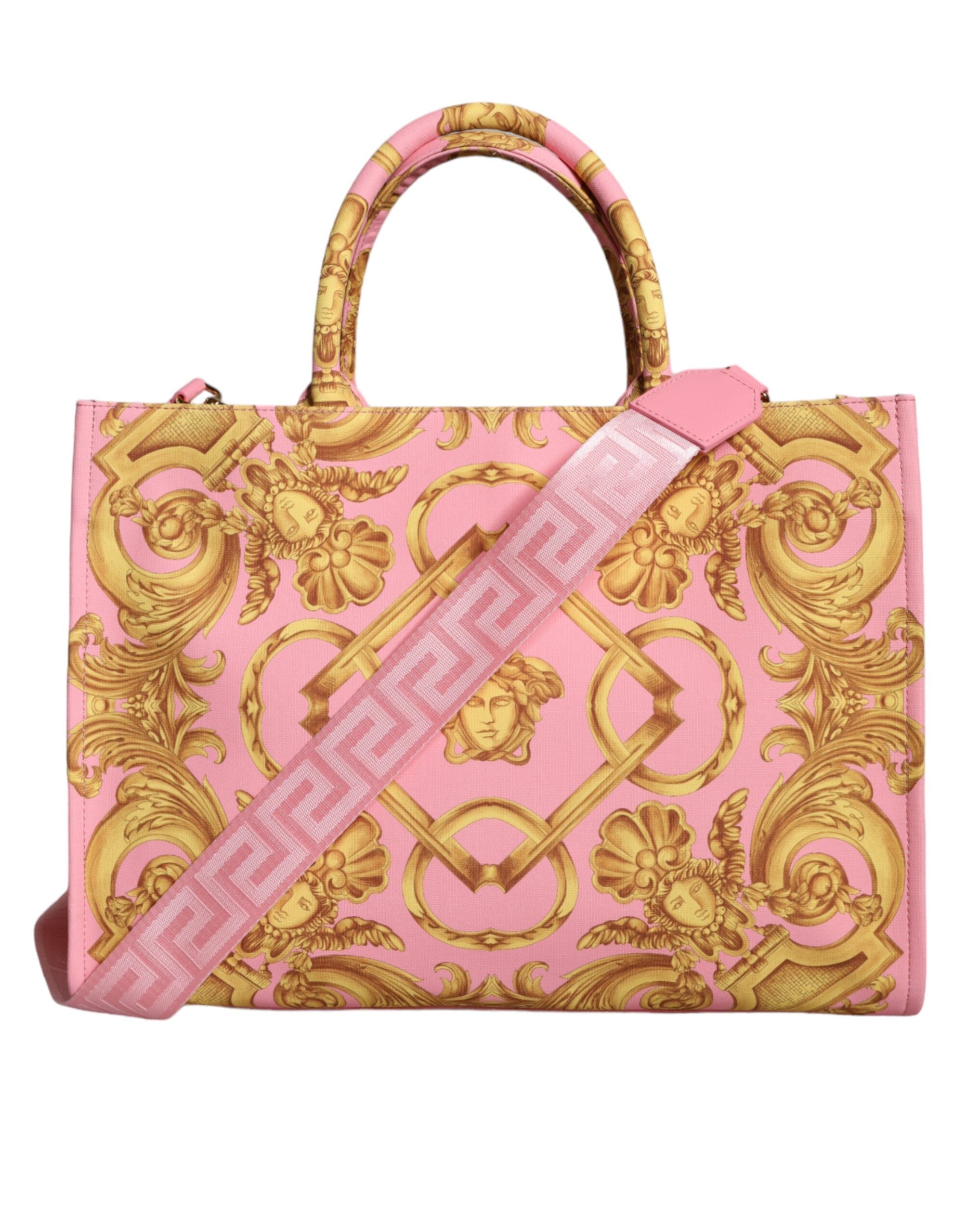 Versace Pink Printed Large Fabric Leather Shopping Tote Bag - Luksuslaukut ja asusteet Versace - Tutustu YVES JAVANNI® 