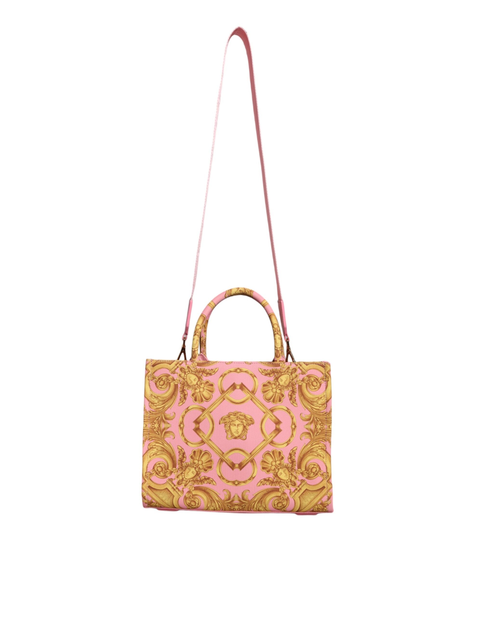 Versace Pink Yellow Baroque Fabric Leather Shopping Tote Bag - Luksuslaukut ja asusteet Versace - Tutustu YVES JAVANNI® 