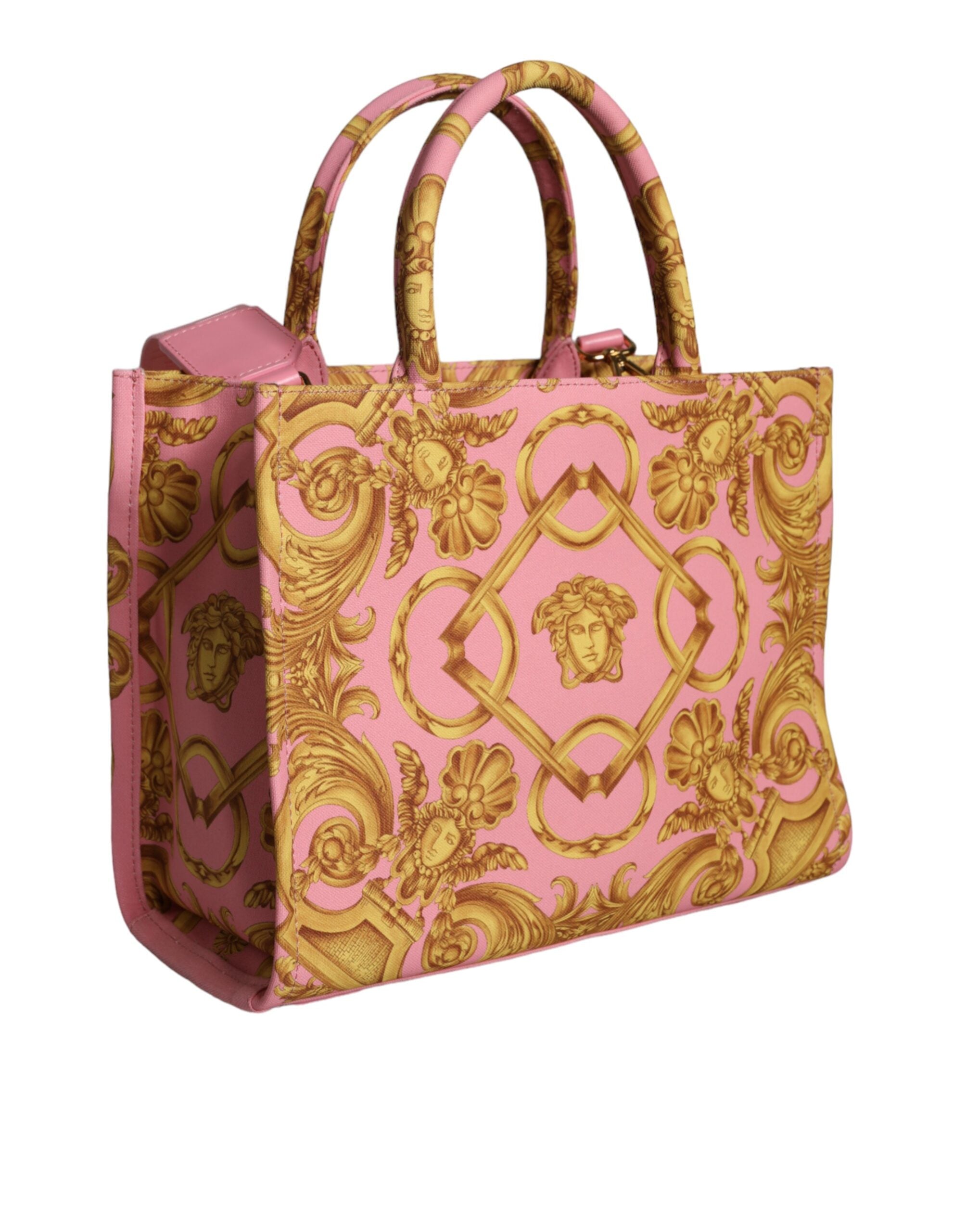 Versace Pink Yellow Baroque Fabric Leather Shopping Tote Bag - Luksuslaukut ja asusteet Versace - Tutustu YVES JAVANNI® 