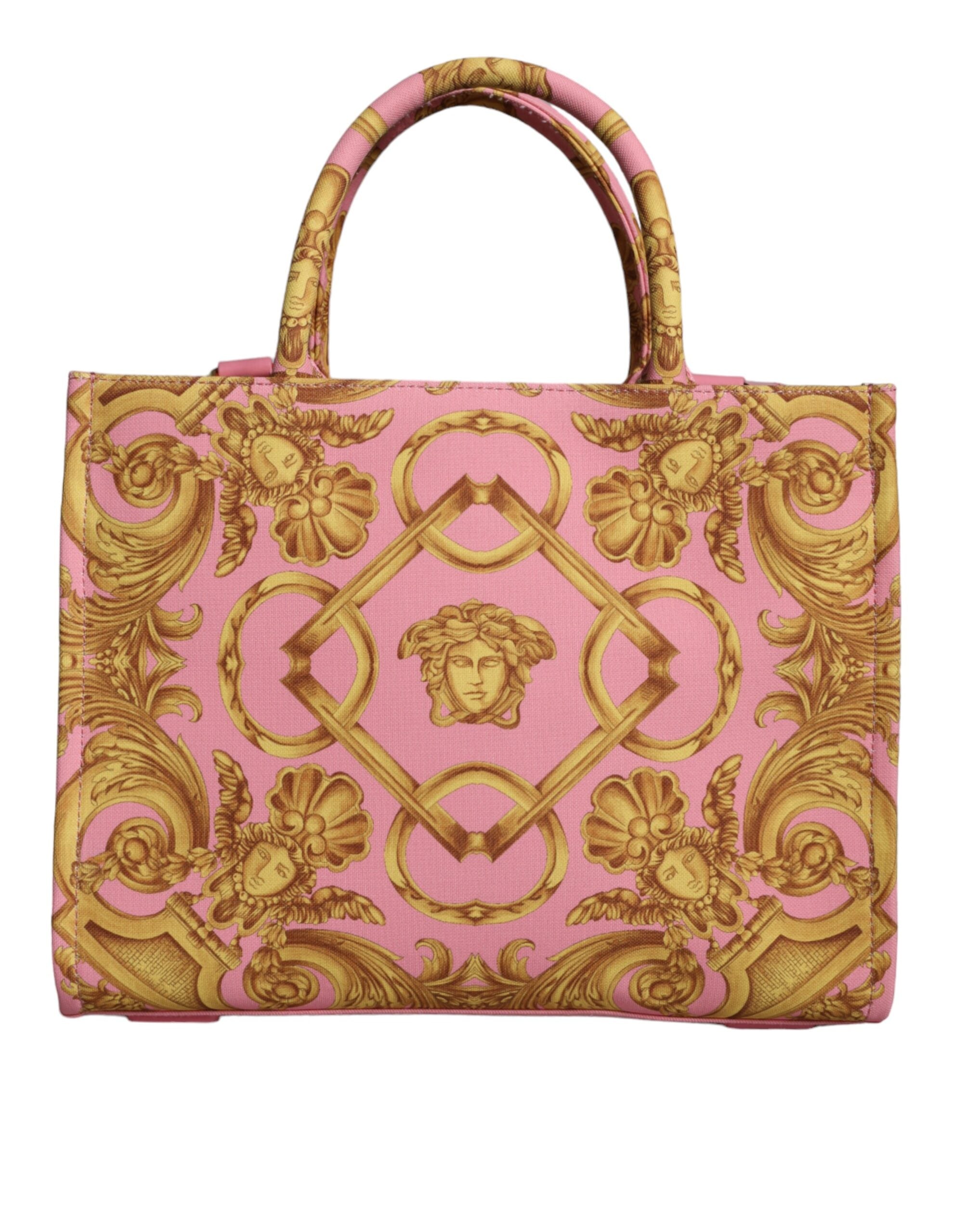 Versace Pink Yellow Baroque Fabric Leather Shopping Tote Bag - Luksuslaukut ja asusteet Versace - Tutustu YVES JAVANNI® 