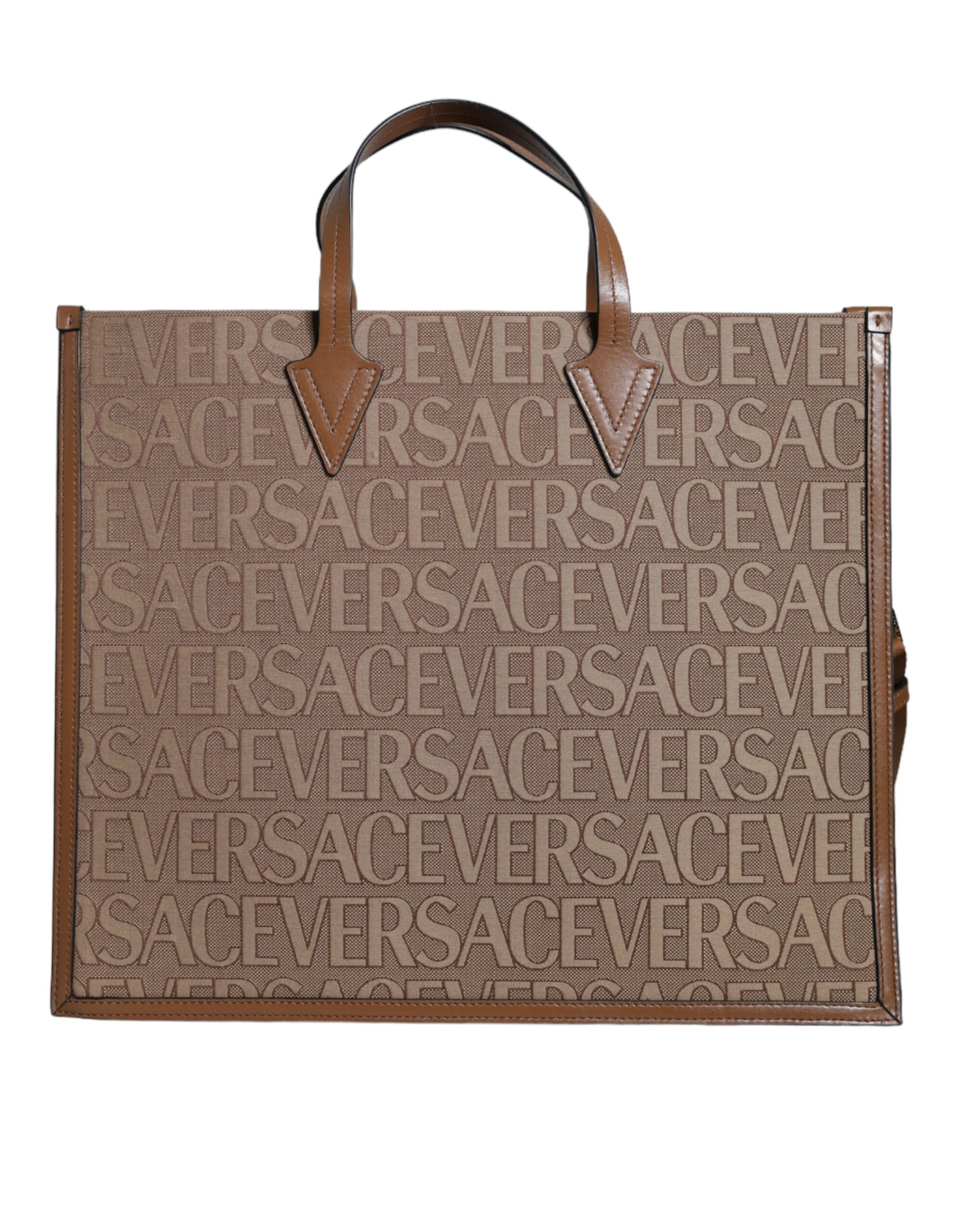 Versace Brown Top Handle Jacquard Leather Logo Crossbody Tote Bag - Luksuslaukut ja asusteet Versace - Tutustu YVES JAVANNI® 