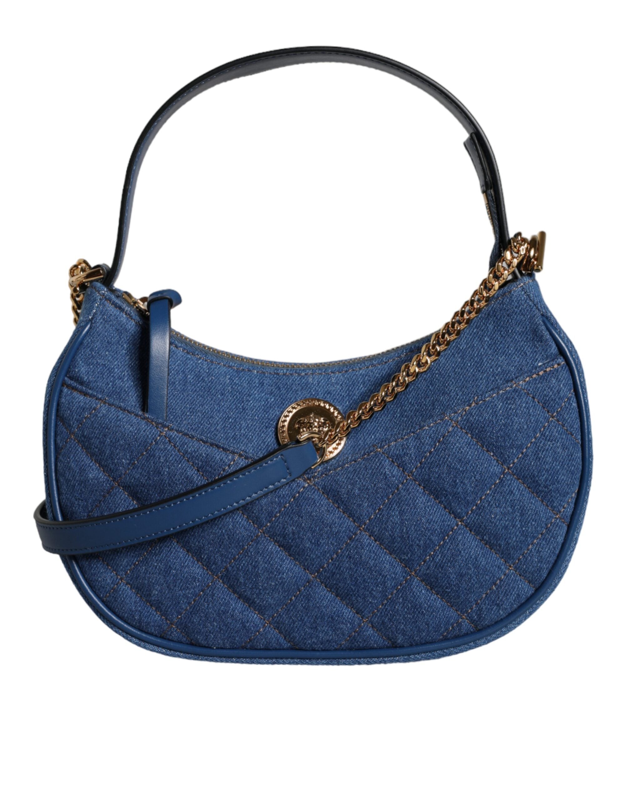 Versace Blue Quilted Denim Leather Top Handle Shoulder Bag - Luksuslaukut ja asusteet Versace - Tutustu YVES JAVANNI® 