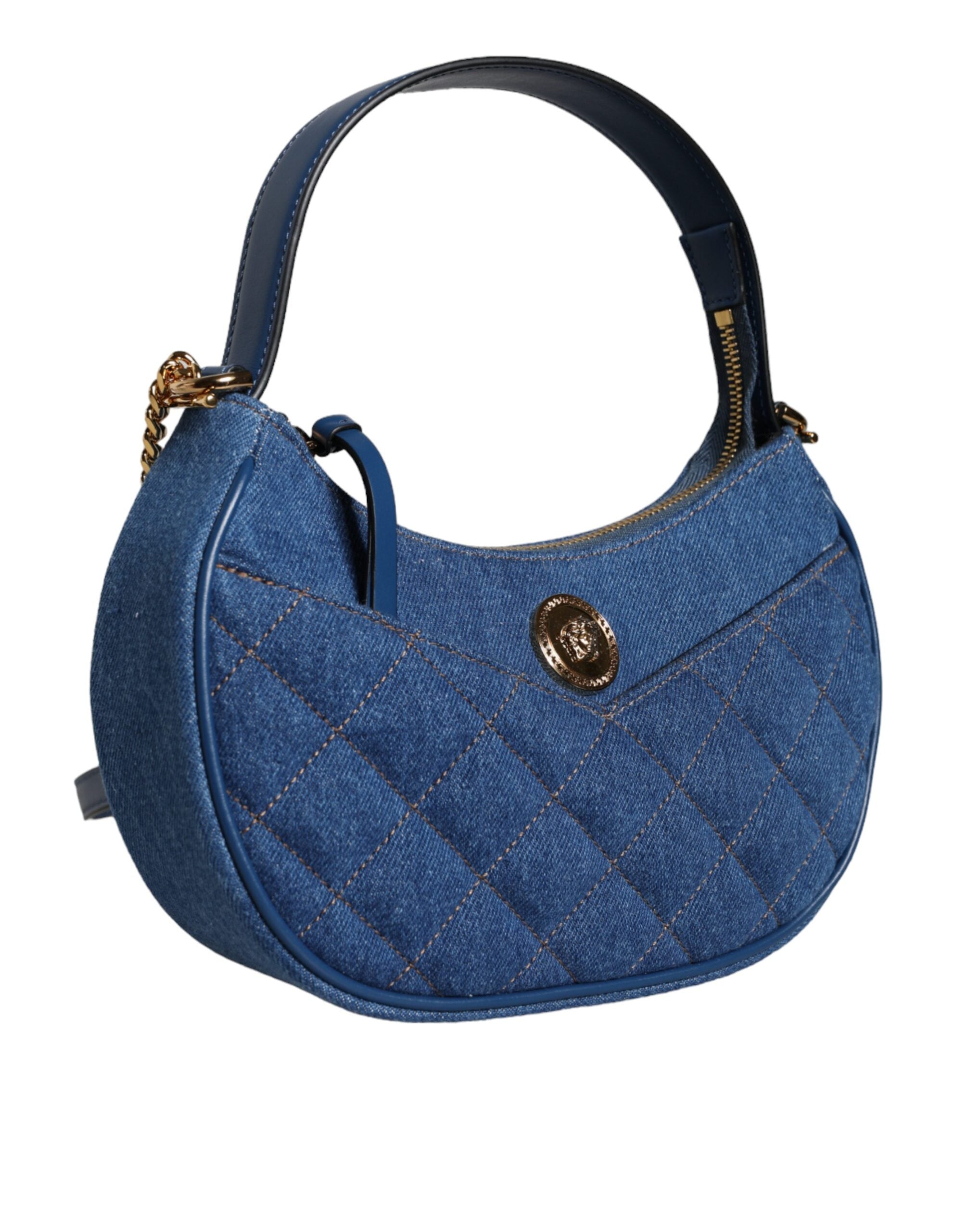 Versace Blue Quilted Denim Leather Top Handle Shoulder Bag - Luksuslaukut ja asusteet Versace - Tutustu YVES JAVANNI® 