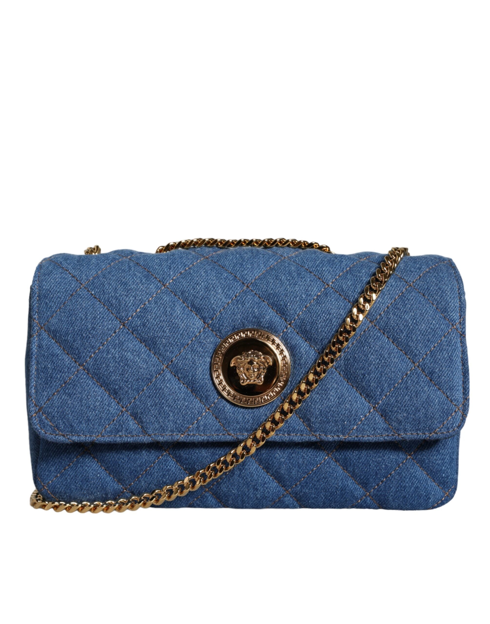 Versace Blue Quilted Denim Leather Crossbody Shoulder Bag - Luksuslaukut ja asusteet Versace - Tutustu YVES JAVANNI® 