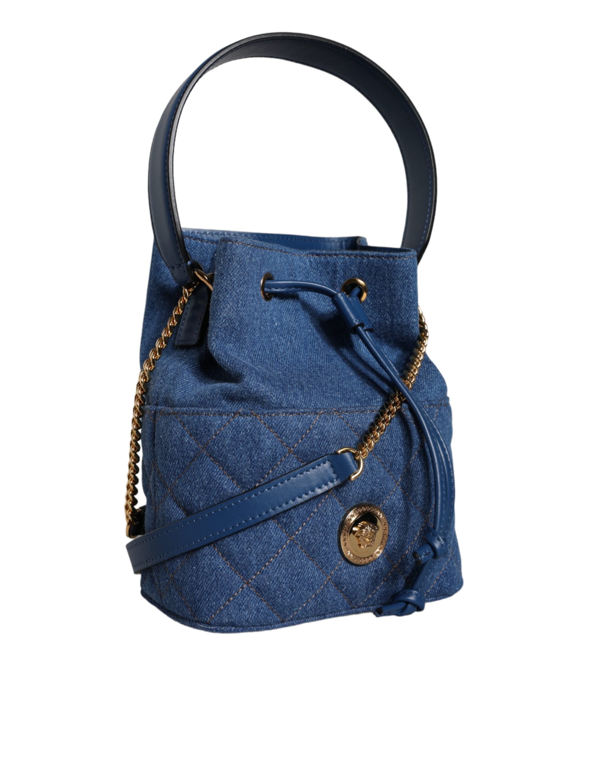 Versace Blue Quilted Denim Leather Crossbody Shoulder Bag - Luksuslaukut ja asusteet Versace - Tutustu YVES JAVANNI® 