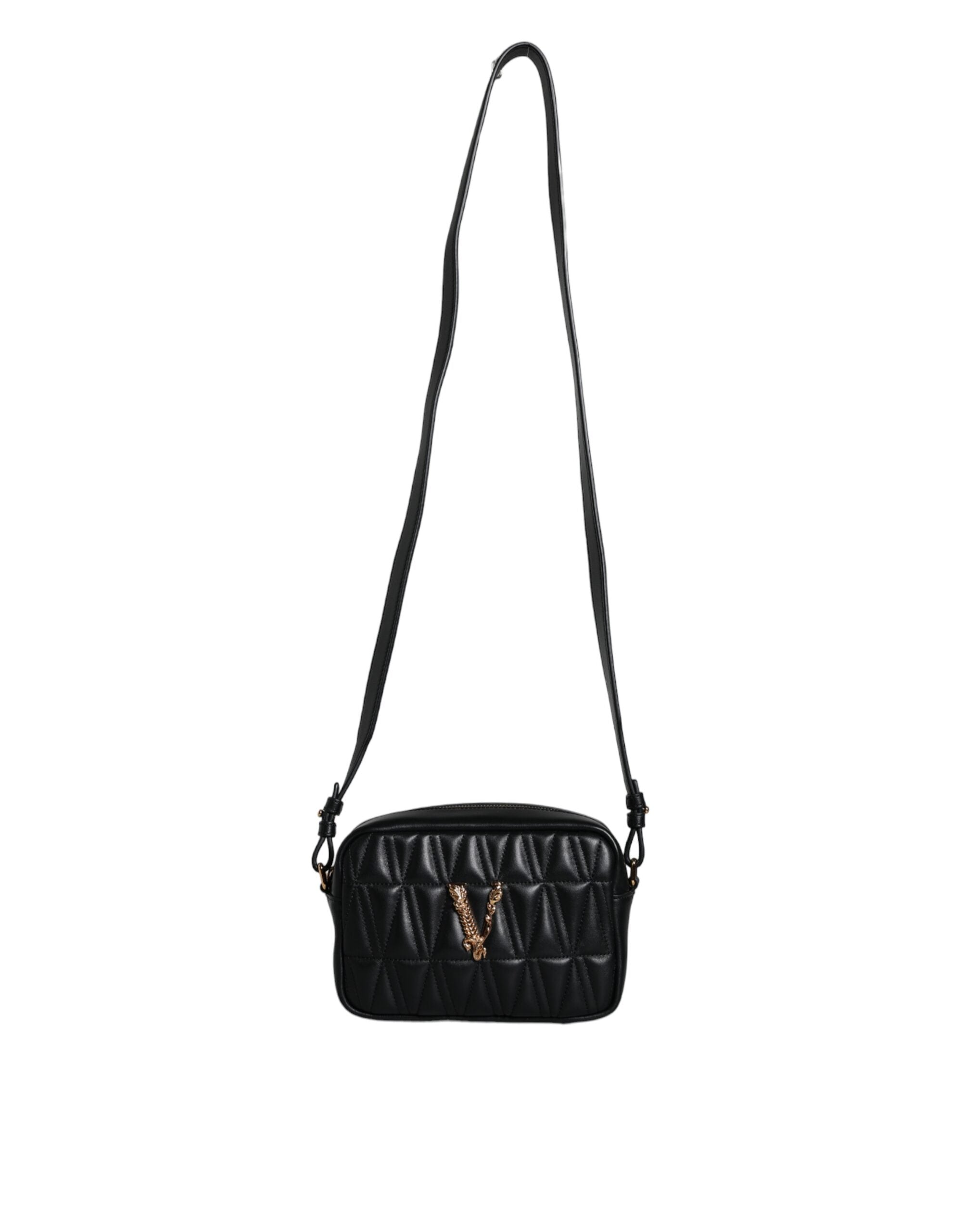 Versace Black Quilted Lamb Leather Camera Case Shoulder Bag - Luksuslaukut ja asusteet Versace - Tutustu YVES JAVANNI® 