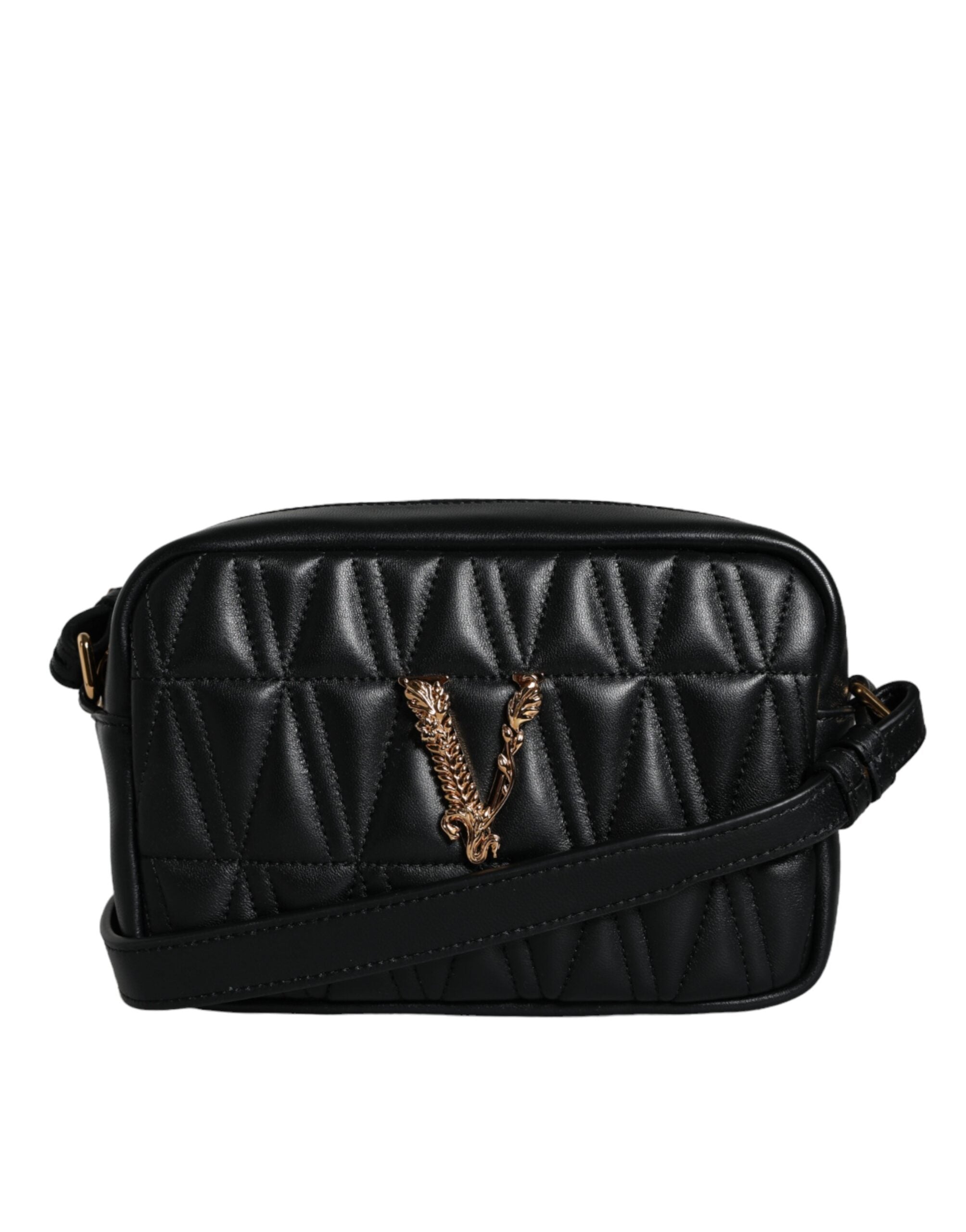 Versace Black Quilted Lamb Leather Camera Case Shoulder Bag - Luksuslaukut ja asusteet Versace - Tutustu YVES JAVANNI® 