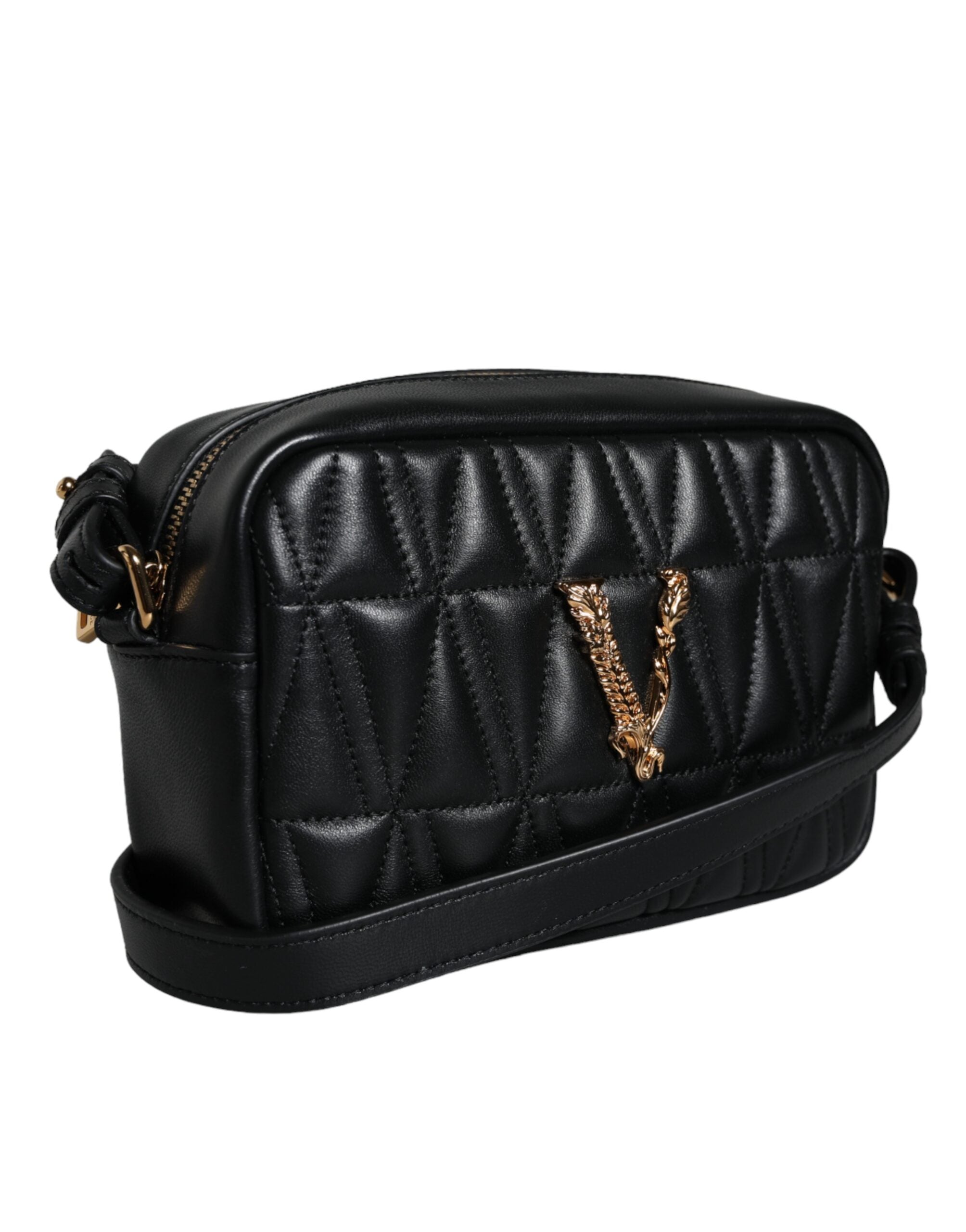 Versace Black Quilted Lamb Leather Camera Case Shoulder Bag - Luksuslaukut ja asusteet Versace - Tutustu YVES JAVANNI® 