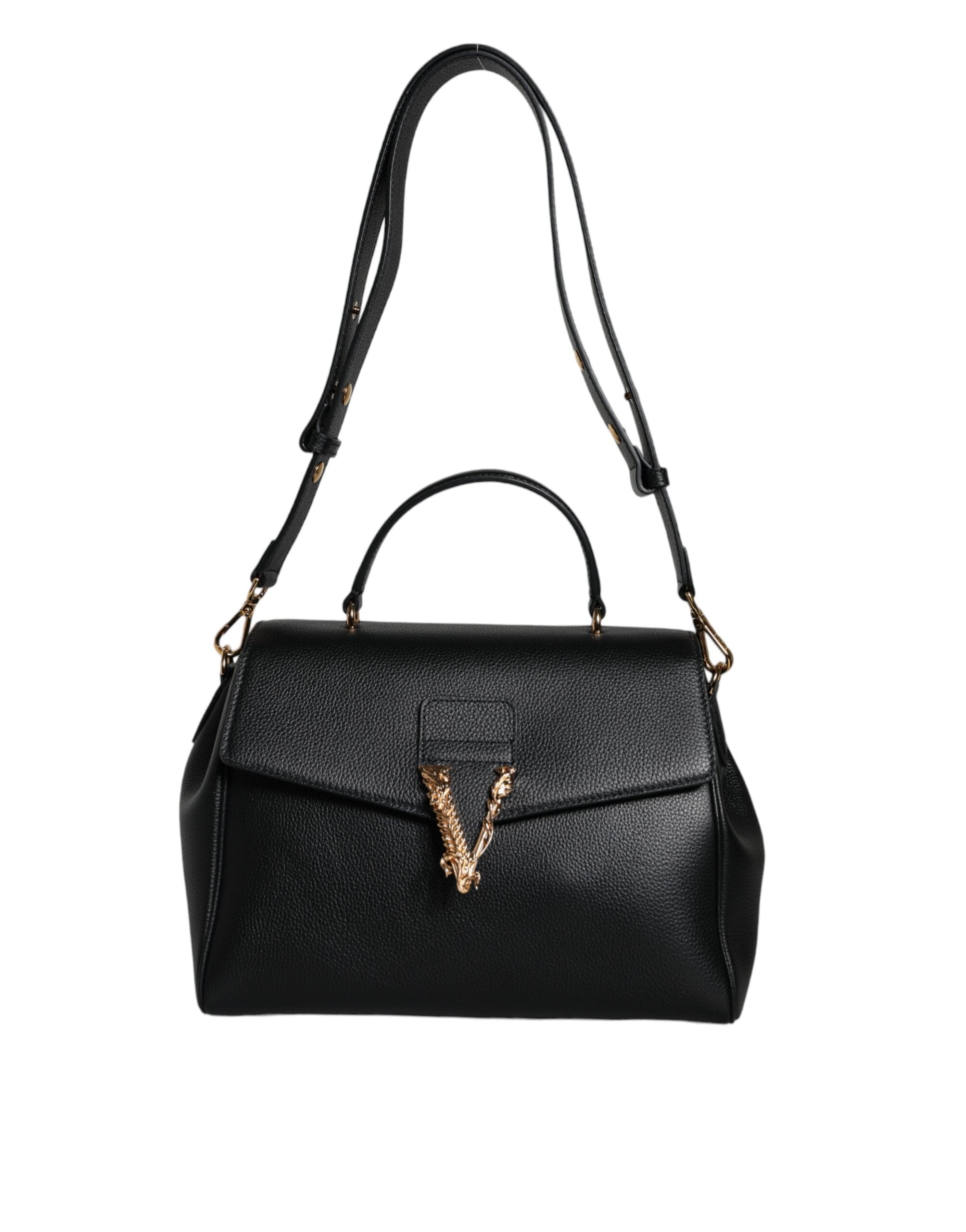 Versace Black Top Handle Grainy Calfskin Leather Crossbody Bag - Luksuslaukut ja asusteet Versace - Tutustu YVES JAVANNI® 