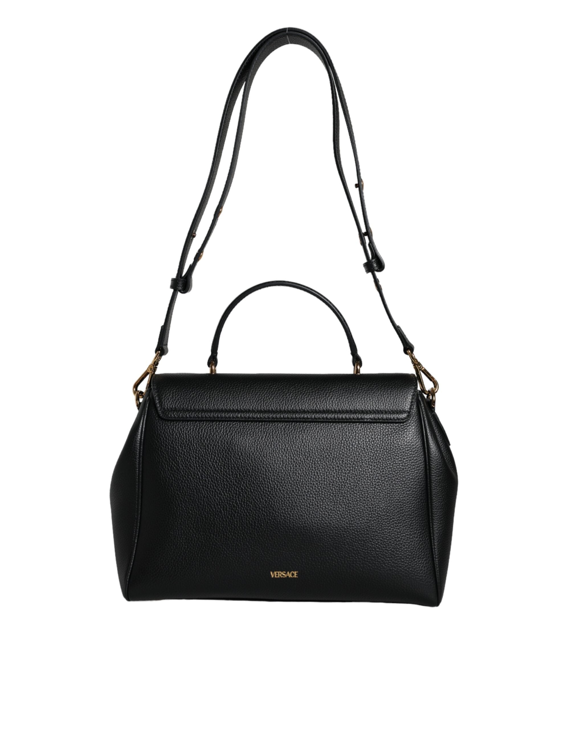 Versace Black Top Handle Grainy Calfskin Leather Crossbody Bag - Luksuslaukut ja asusteet Versace - Tutustu YVES JAVANNI® 