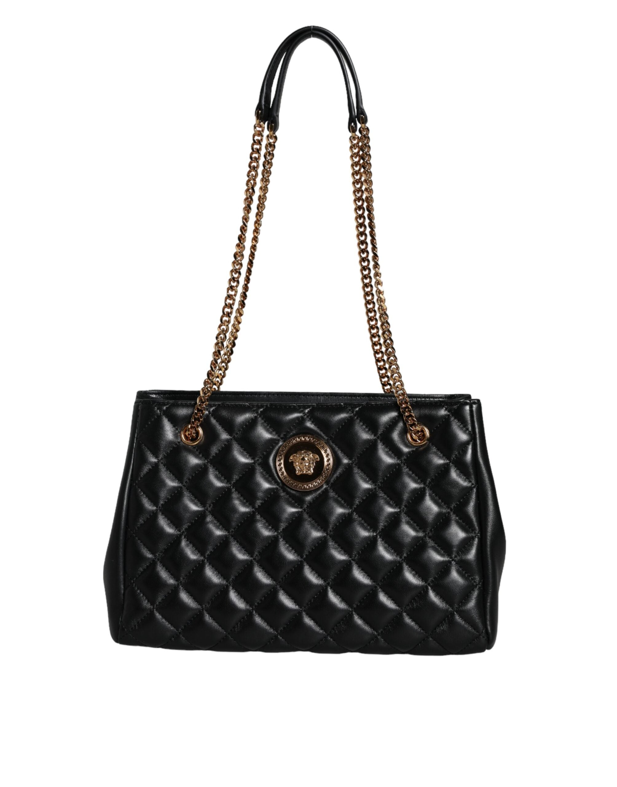 Versace Black Quilted Nappa Leather Shoulder Chain Strap Bag - Luksuslaukut ja asusteet Versace - Tutustu YVES JAVANNI® 