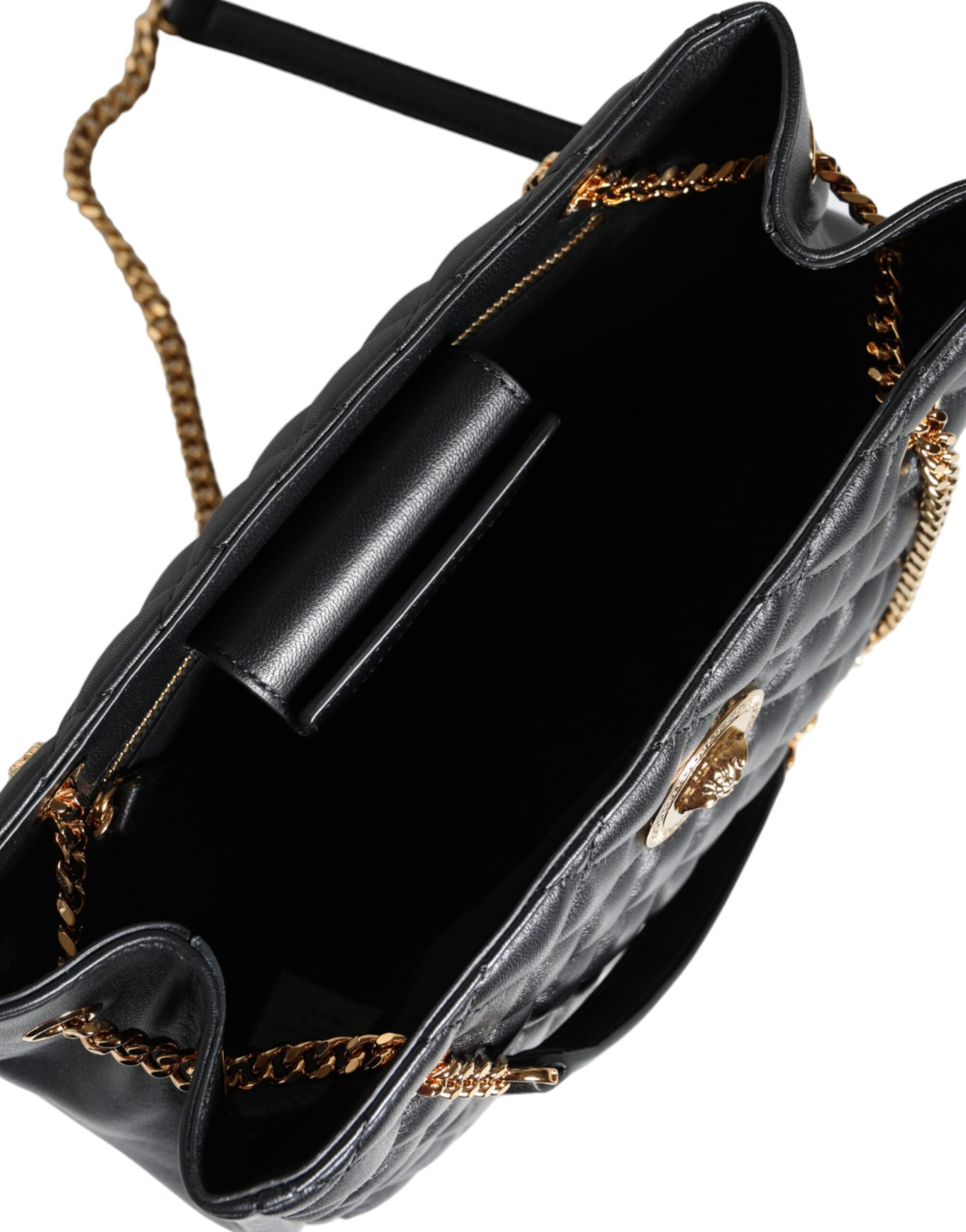 Versace Black Quilted Nappa Leather Shoulder Chain Strap Bag - Luksuslaukut ja asusteet Versace - Tutustu YVES JAVANNI® 