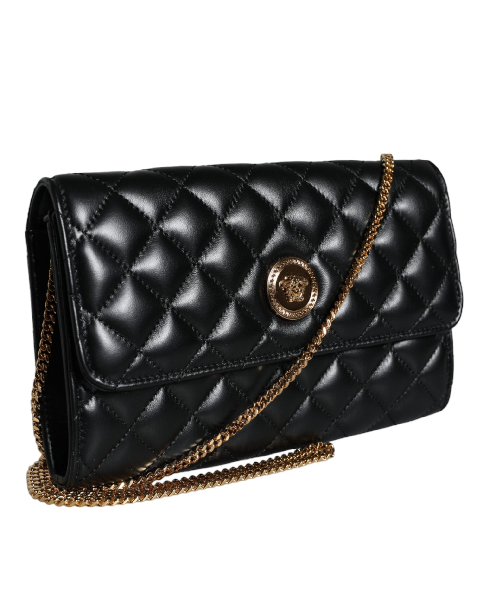 Versace Black Quilted Nappa Leather Crossbody Shoulder Bag - Luksuslaukut ja asusteet Versace - Tutustu YVES JAVANNI® 