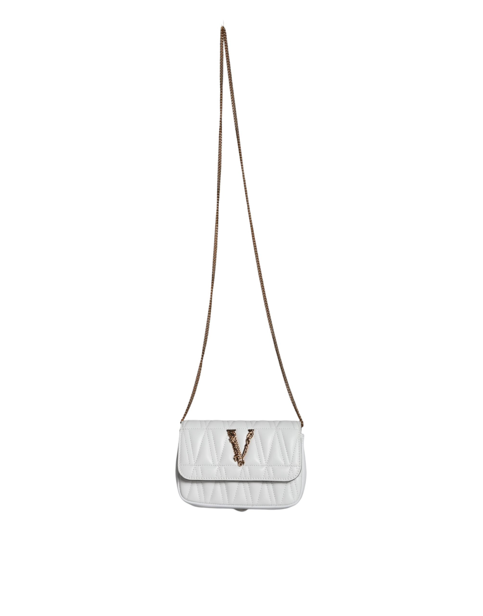 Versace White Quilted Nappa Leather Crossbody Shoulder Bag - Luksuslaukut ja asusteet Versace - Tutustu YVES JAVANNI® 