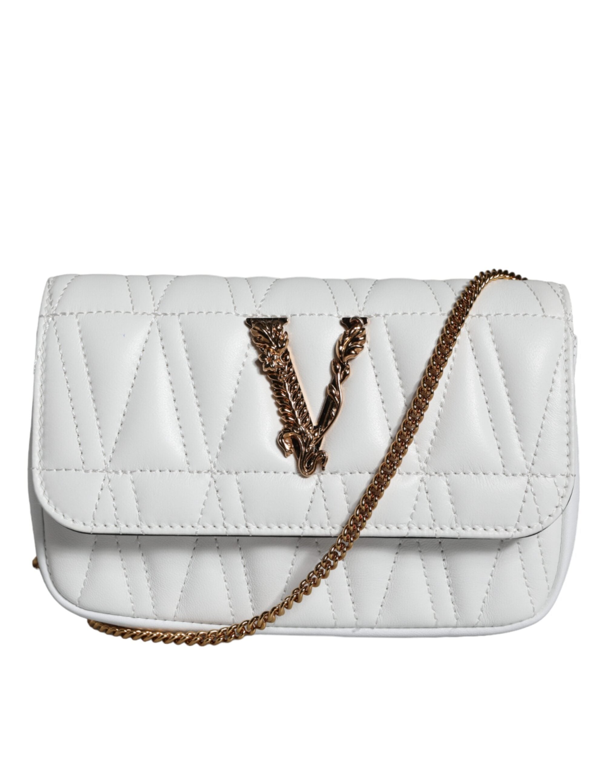 Versace White Quilted Nappa Leather Crossbody Shoulder Bag - Luksuslaukut ja asusteet Versace - Tutustu YVES JAVANNI® 