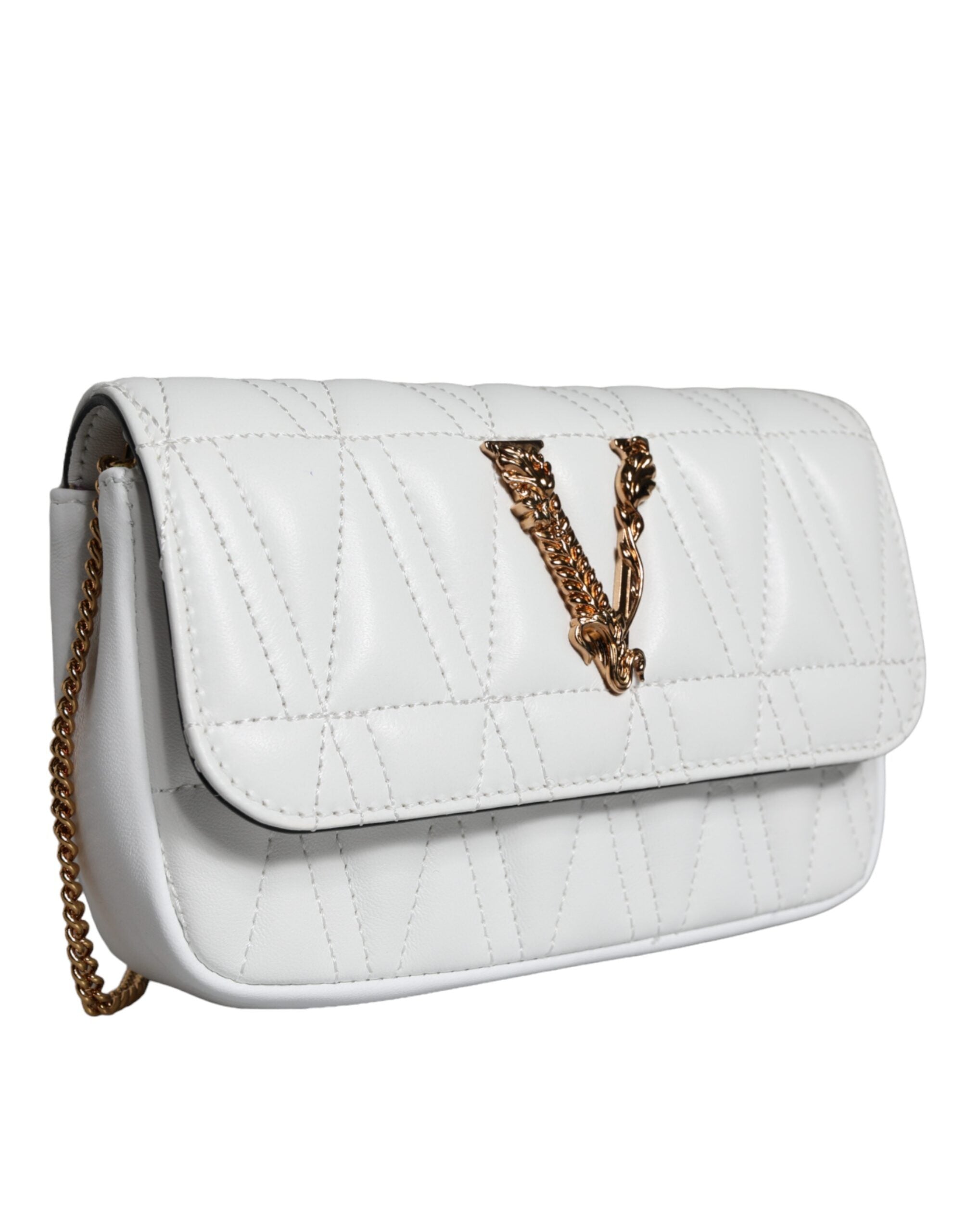 Versace White Quilted Nappa Leather Crossbody Shoulder Bag - Luksuslaukut ja asusteet Versace - Tutustu YVES JAVANNI® 