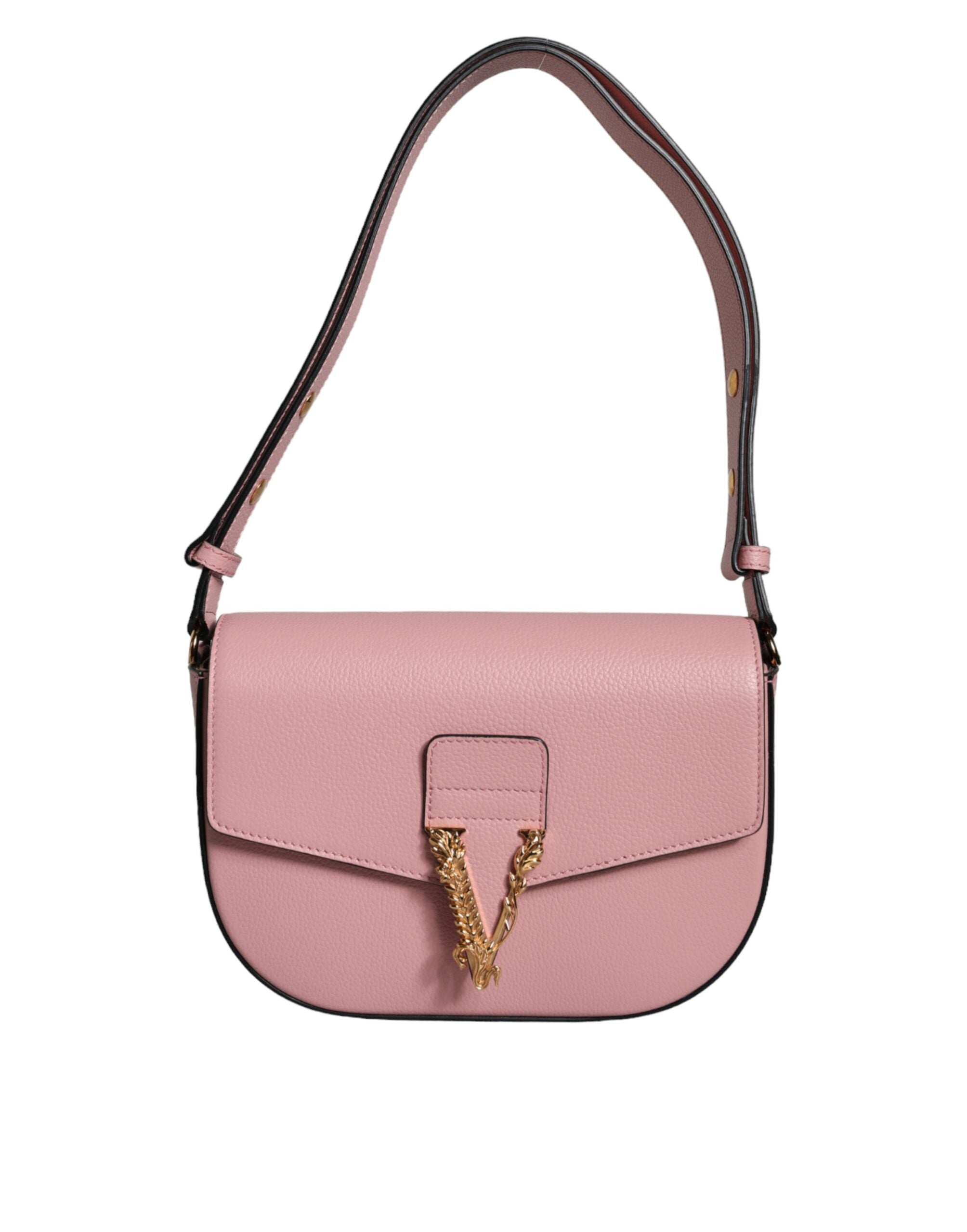 Versace Pink Grainy Calf Leather Logo Crossbody Shoulder Bag - Luksuslaukut ja asusteet Versace - Tutustu YVES JAVANNI® 