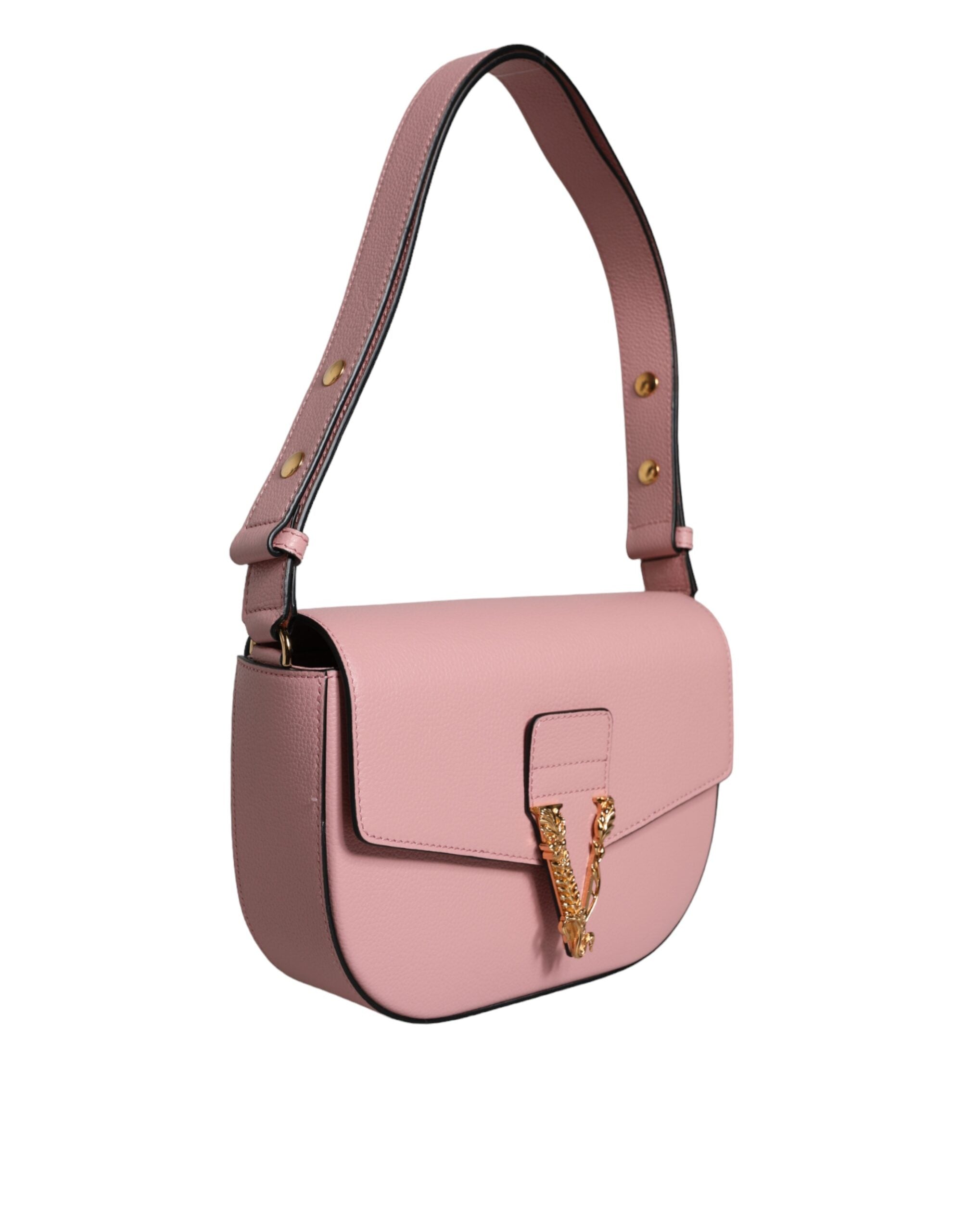 Versace Pink Grainy Calf Leather Logo Crossbody Shoulder Bag - Luksuslaukut ja asusteet Versace - Tutustu YVES JAVANNI® 