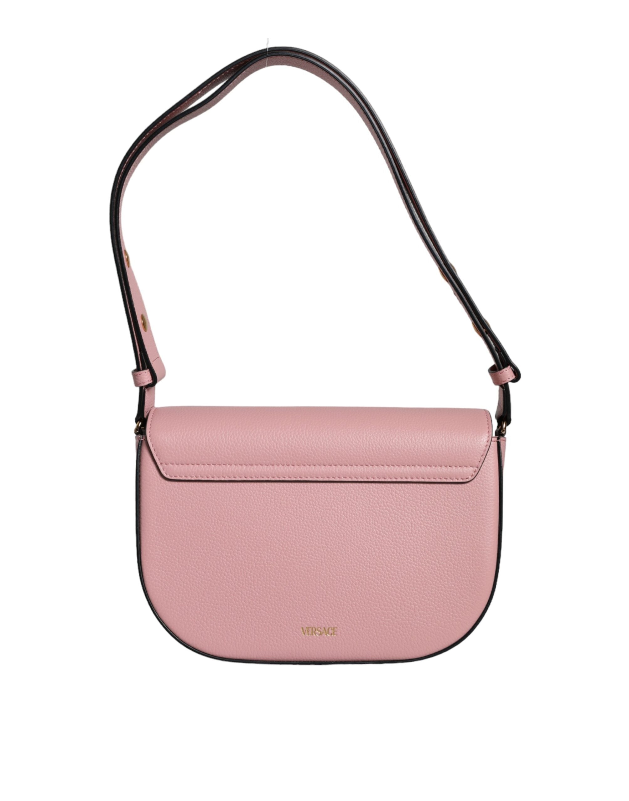 Versace Pink Grainy Calf Leather Logo Crossbody Shoulder Bag - Luksuslaukut ja asusteet Versace - Tutustu YVES JAVANNI® 