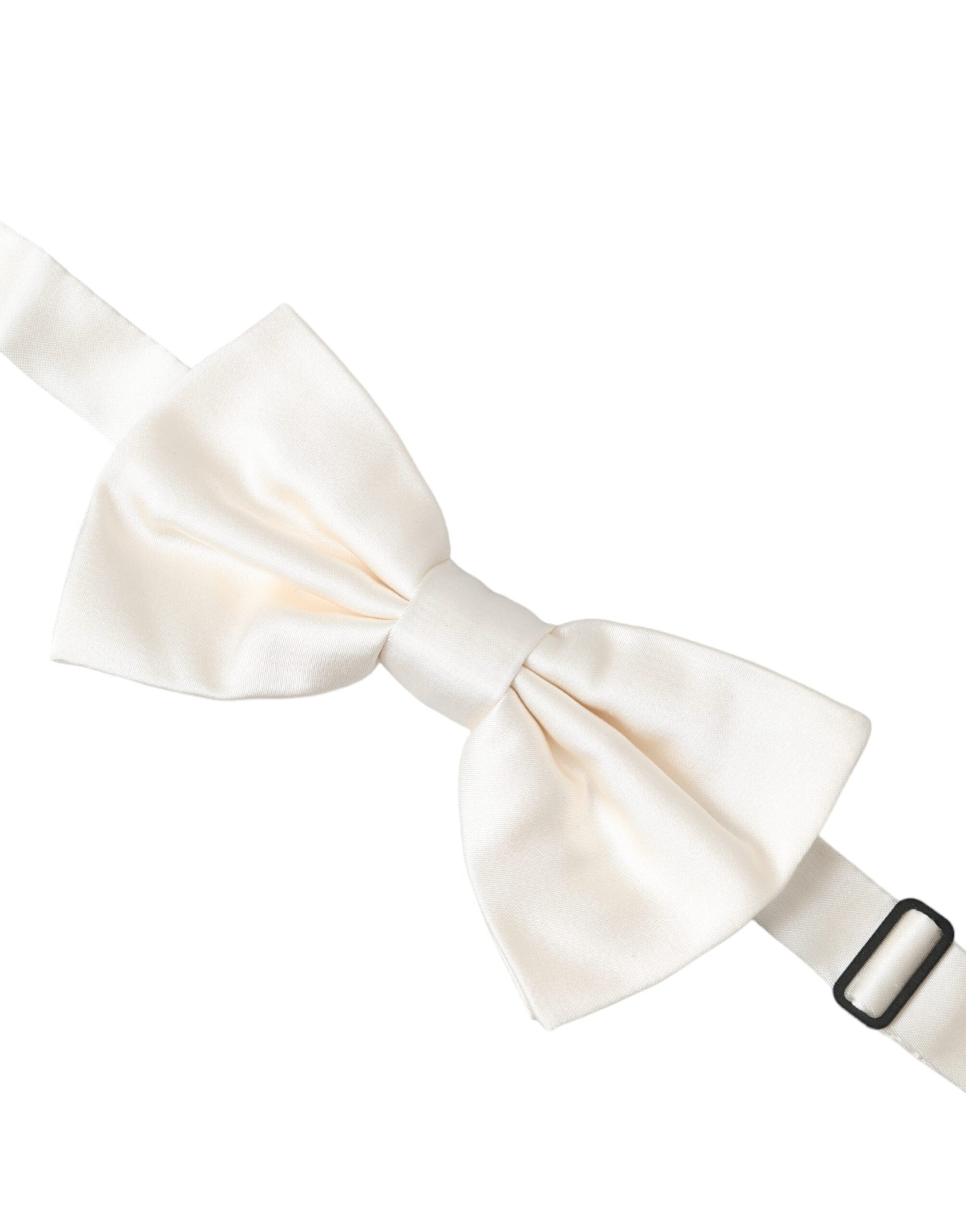 Dolce & Gabbana Off White Silk Adjustable Neck Men Bow Tie - Luksusmuotia Dolce & Gabbana - Tutustu YVES JAVANNI® 