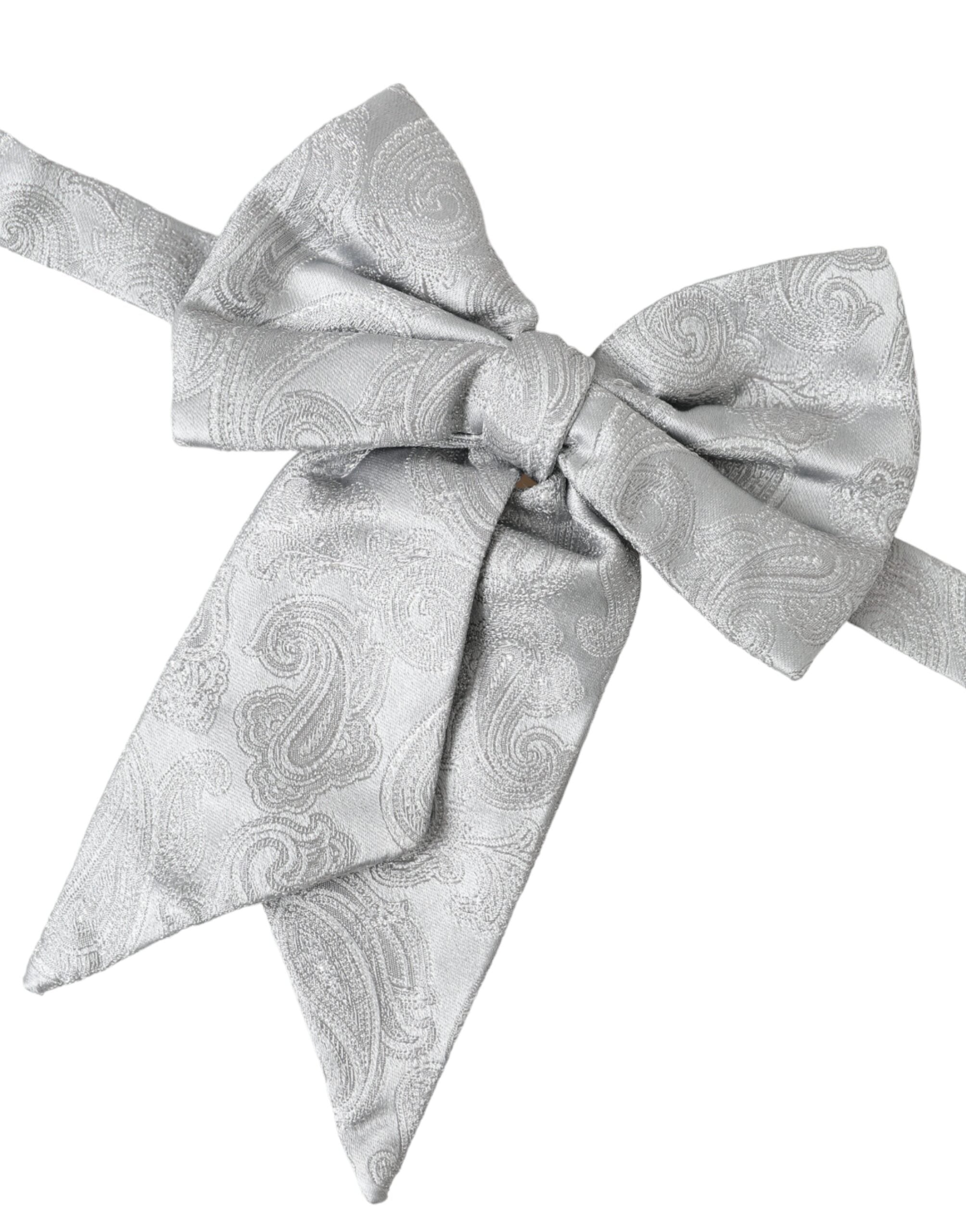 Dolce & Gabbana Silver Ribbon Silk Adjustable Neck Men Bow Tie - Luksusmuotia Dolce & Gabbana - Tutustu YVES JAVANNI® 