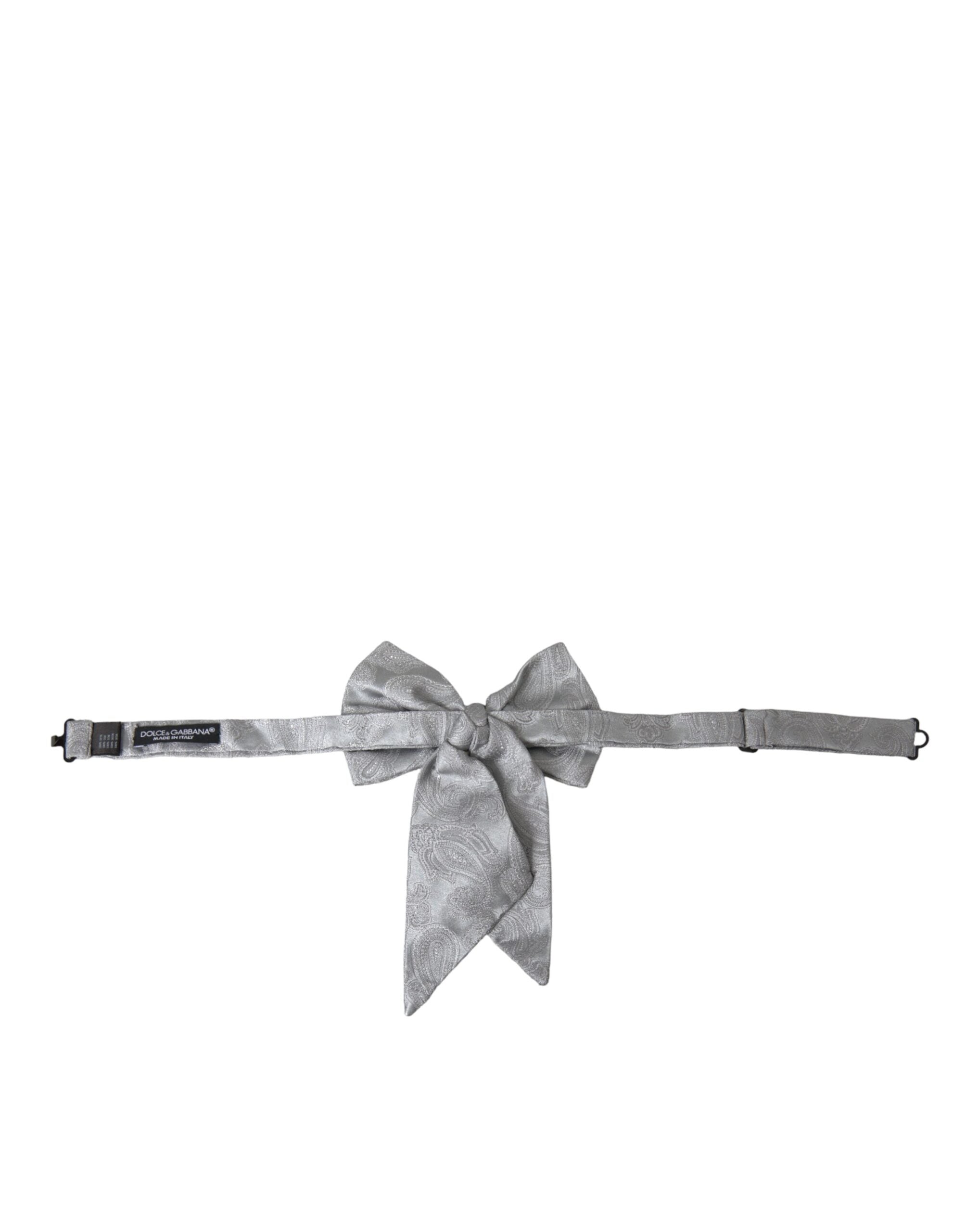 Dolce & Gabbana Silver Ribbon Silk Adjustable Neck Men Bow Tie - Luksusmuotia Dolce & Gabbana - Tutustu YVES JAVANNI® 