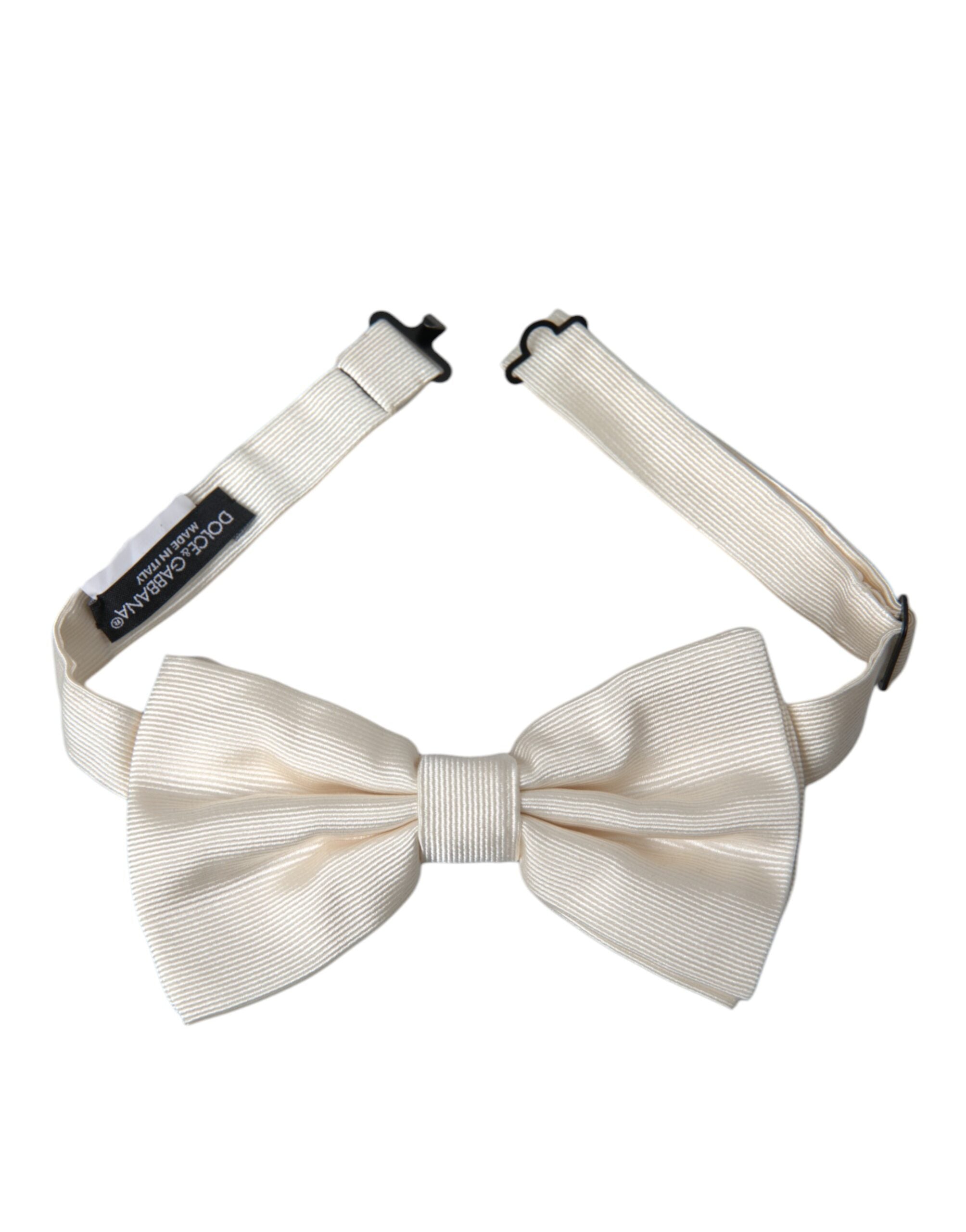 Dolce & Gabbana Off White Silk Adjustable Neck Men Bow Tie - Luksusmuotia Dolce & Gabbana - Tutustu YVES JAVANNI® 