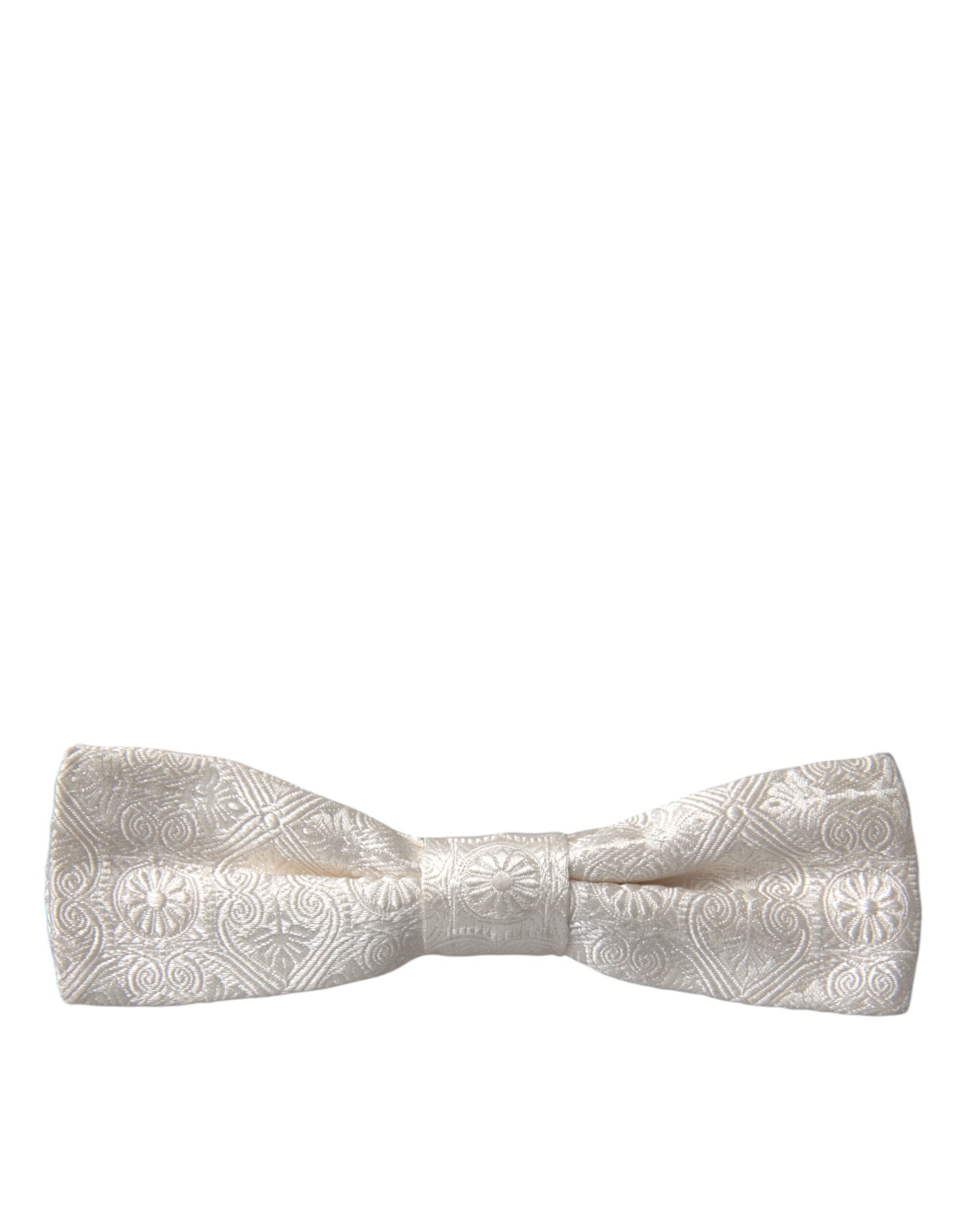 Dolce & Gabbana White Floral Brocade Adjustable Neck Men Bow Tie - Luksusmuotia Dolce & Gabbana - Tutustu YVES JAVANNI® 