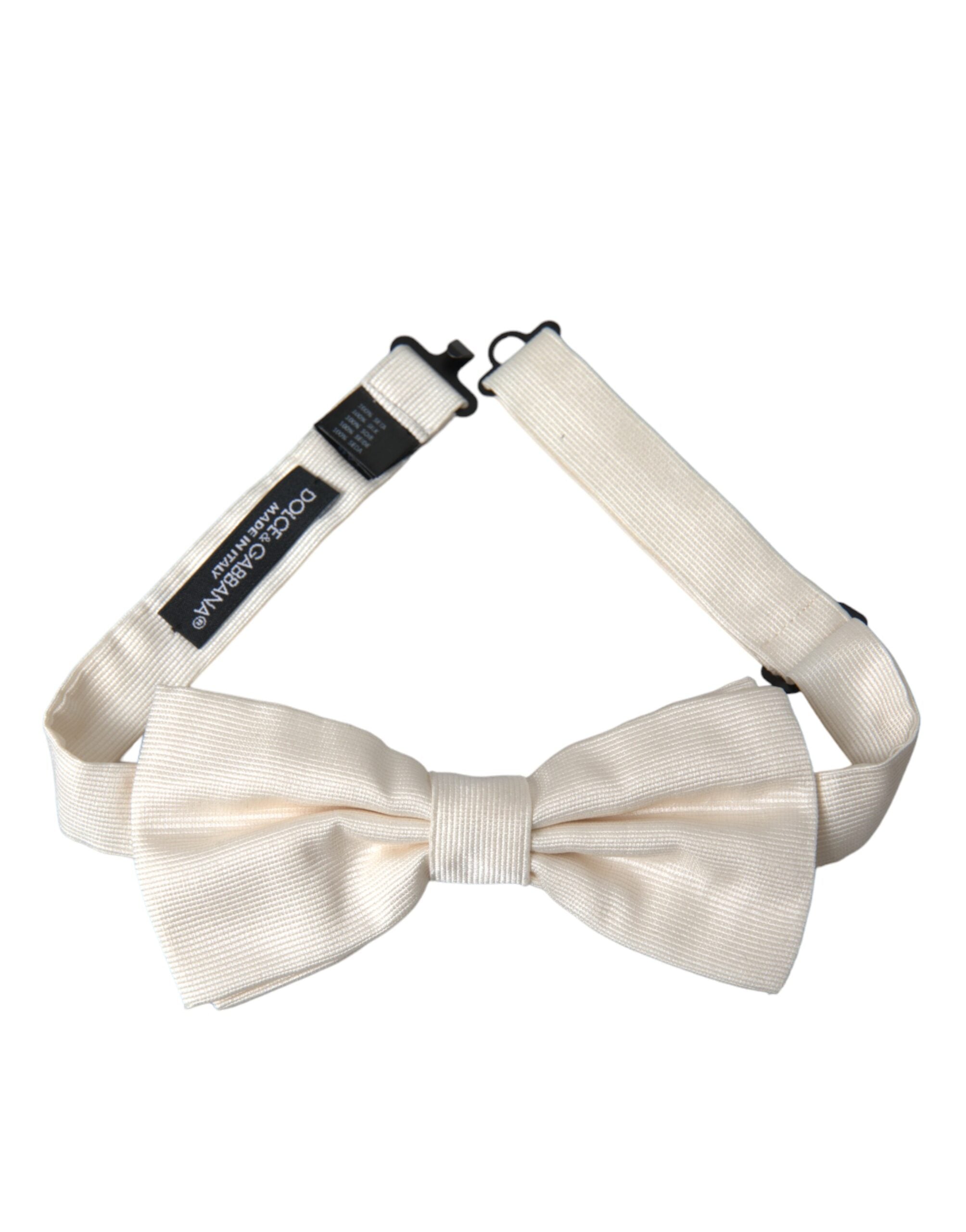 Dolce & Gabbana Off White Silk Adjustable Neck Men Bow Tie - Luksusmuotia Dolce & Gabbana - Tutustu YVES JAVANNI® 