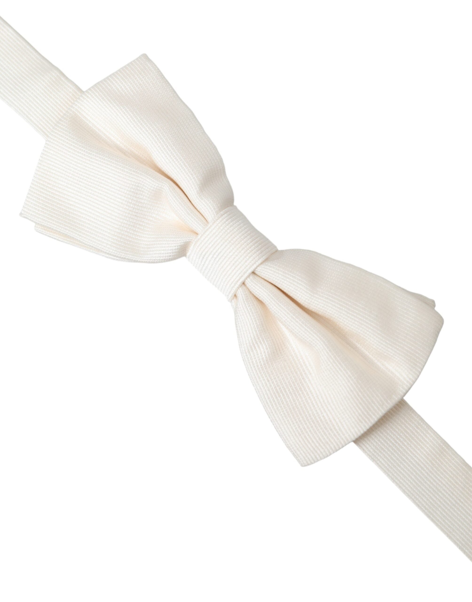 Dolce & Gabbana Off White Silk Adjustable Neck Men Bow Tie - Luksusmuotia Dolce & Gabbana - Tutustu YVES JAVANNI® 