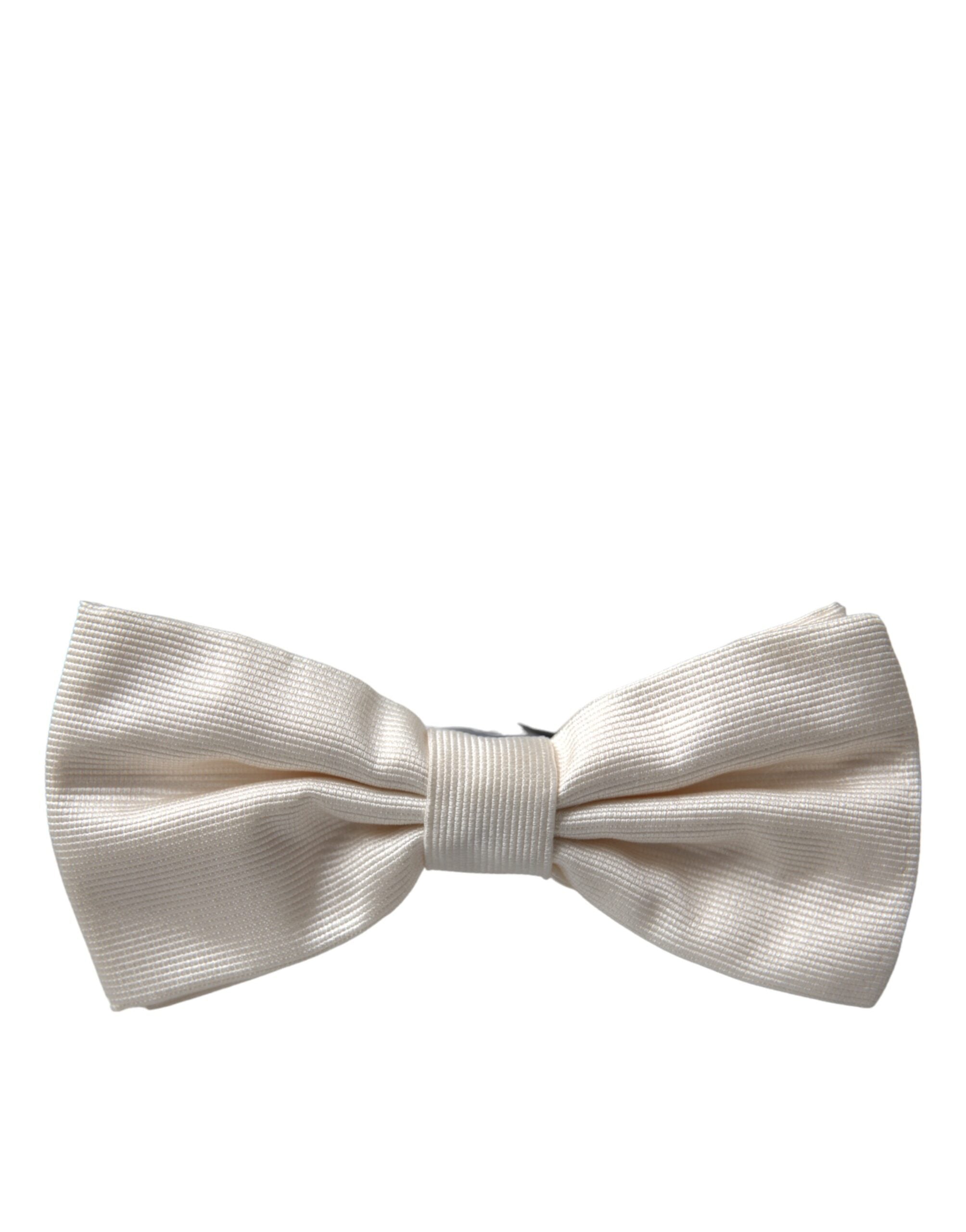 Dolce & Gabbana Off White Silk Adjustable Neck Men Bow Tie - Luksusmuotia Dolce & Gabbana - Tutustu YVES JAVANNI® 