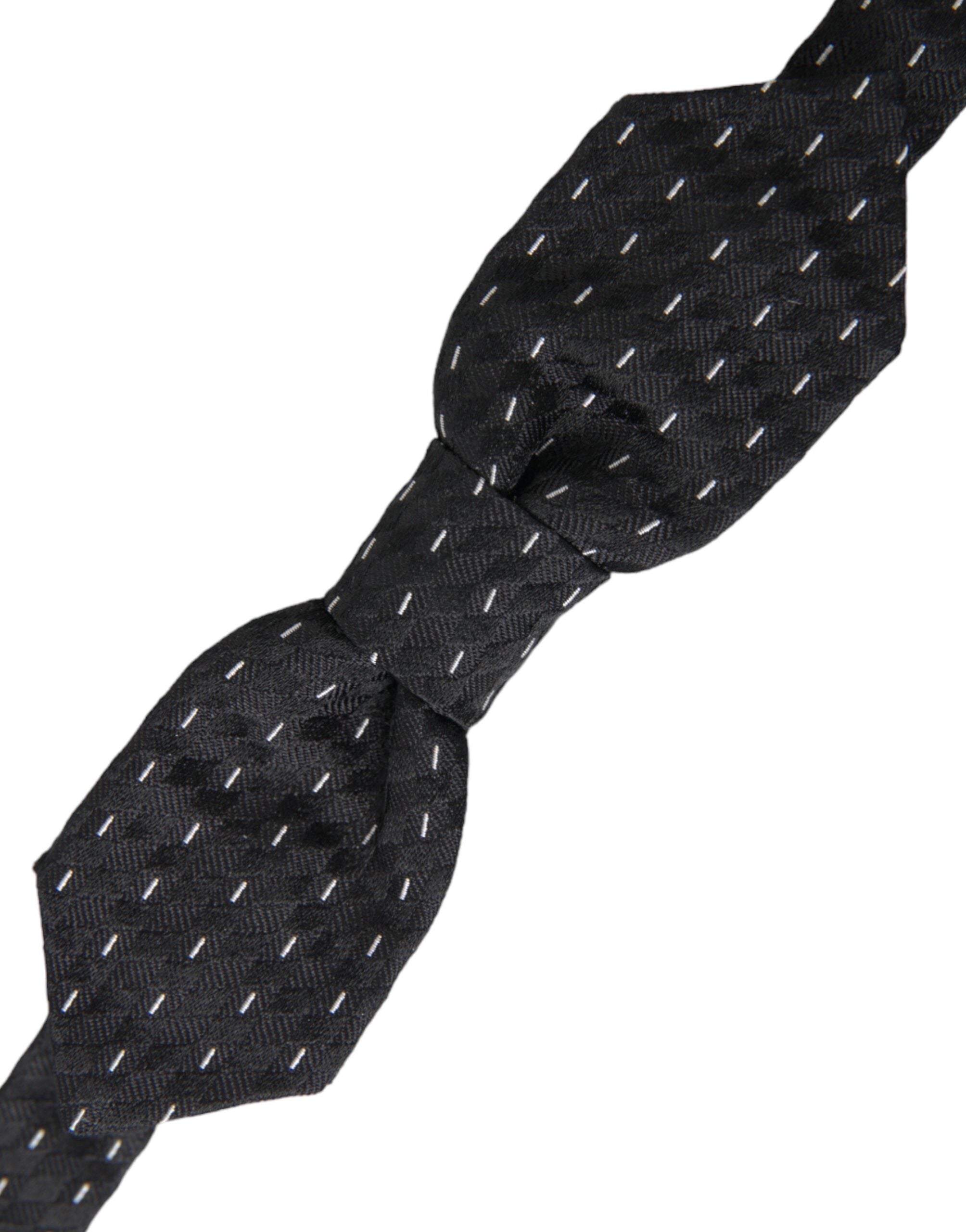 Dolce & Gabbana Black White Stitched Silk Men Neck Bow Tie - Luksusmuotia Dolce & Gabbana - Tutustu YVES JAVANNI® 